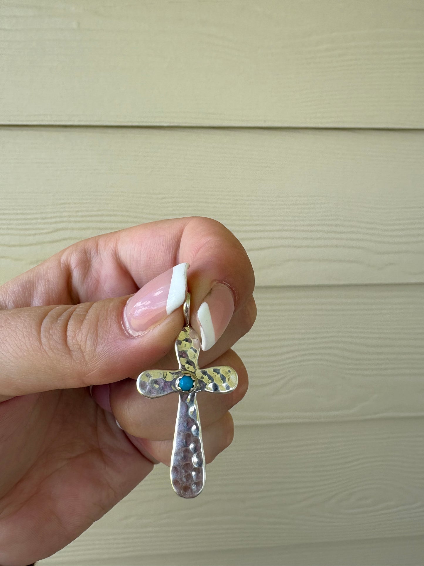 Kingman Turquoise Hammered Cross Pendant