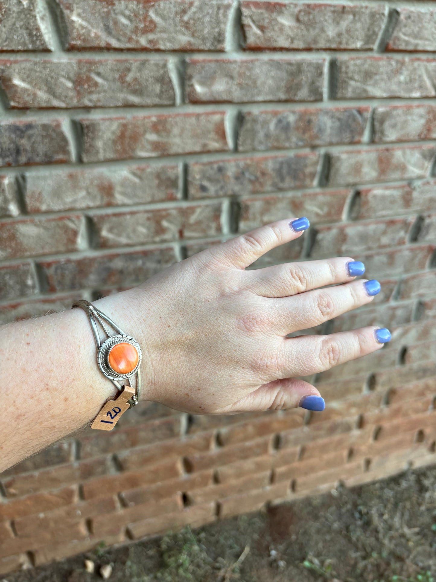 Orange Spiny Circle Single Stone Cuff with Detail