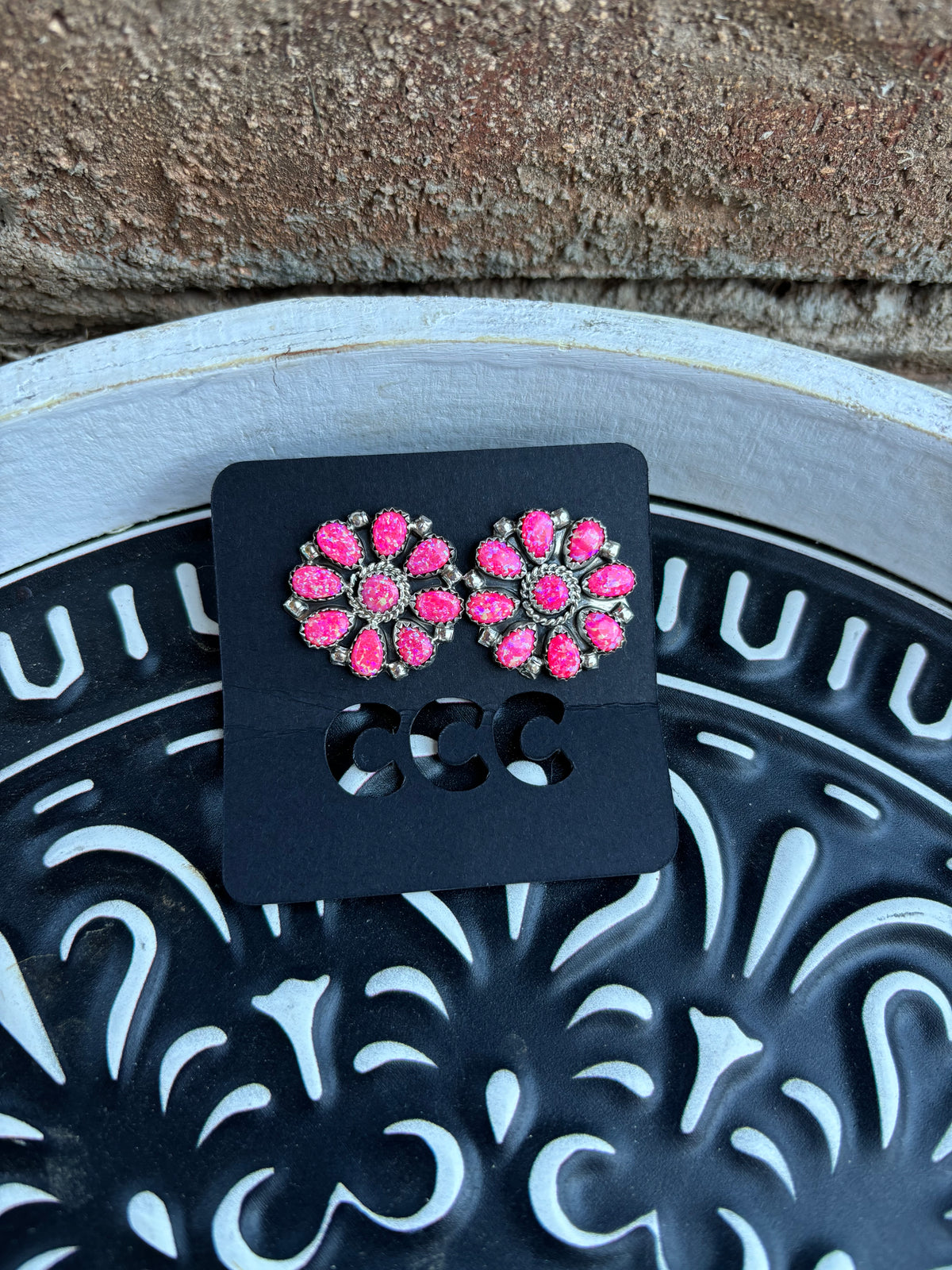 Pink Opal Flower Cluster Studs - Large