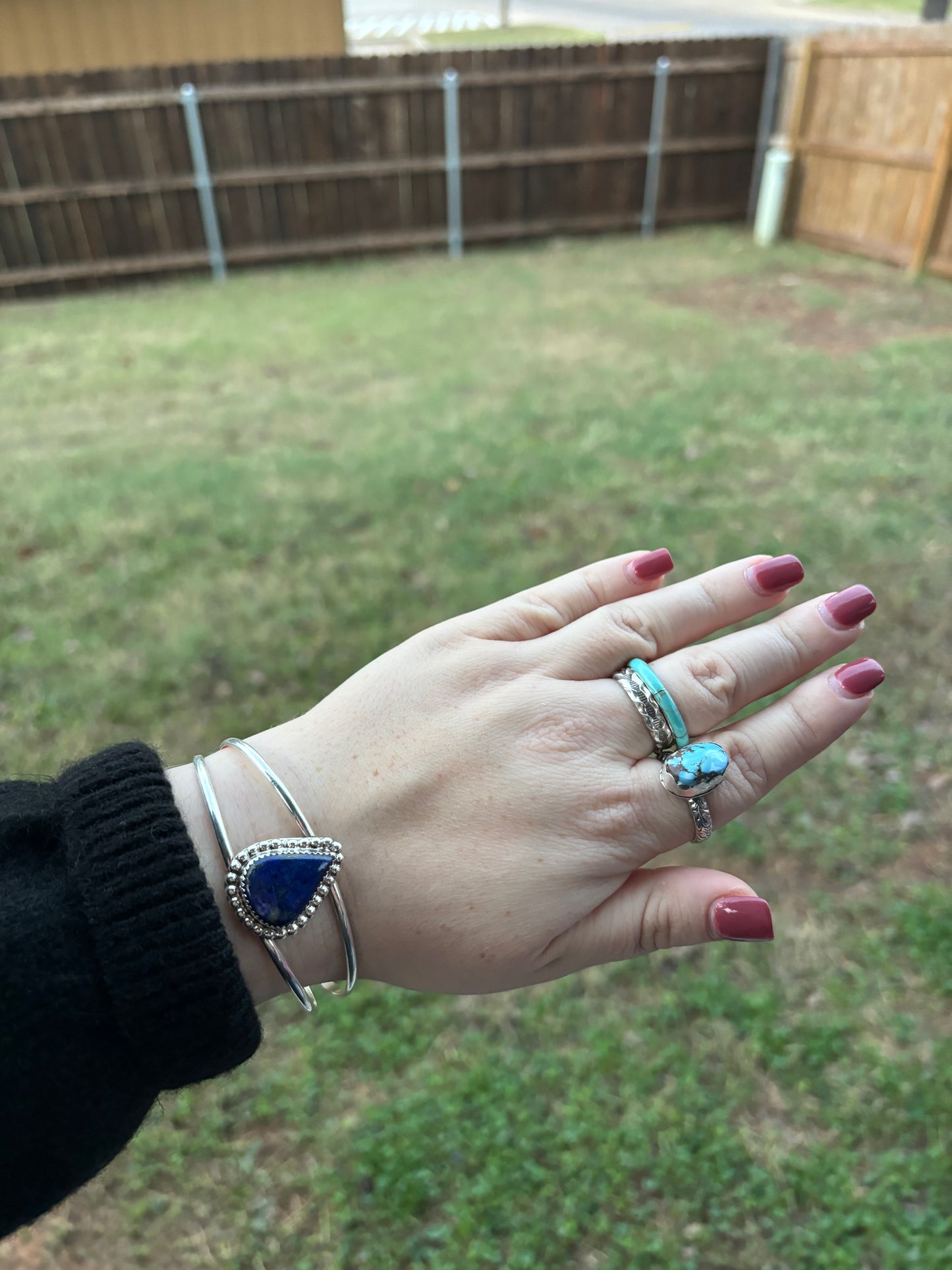 Blue Lapis Teardrop Open Band Cuff