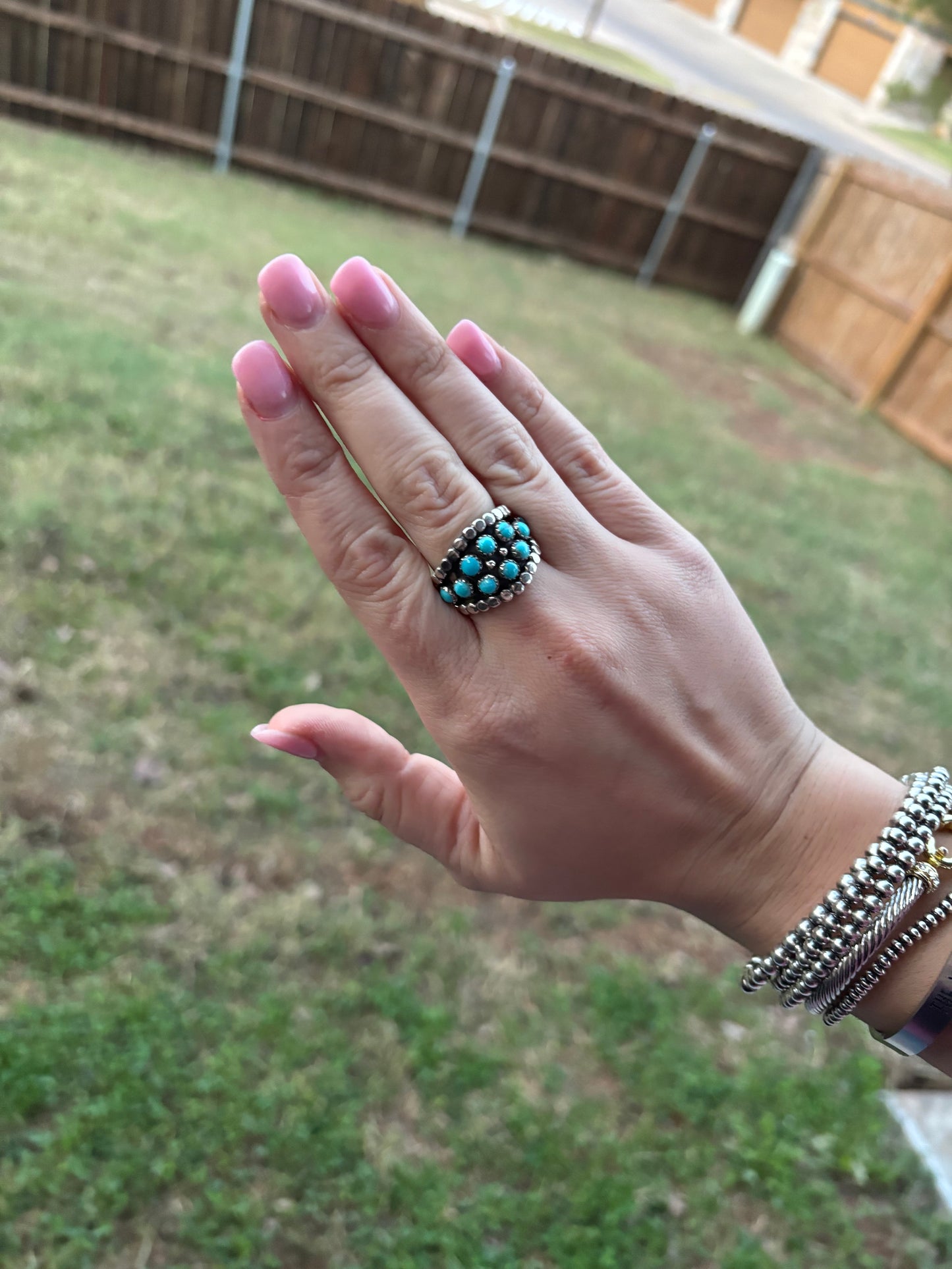 Turquoise Dot Sterling Ring - MULTIPLE SIZES
