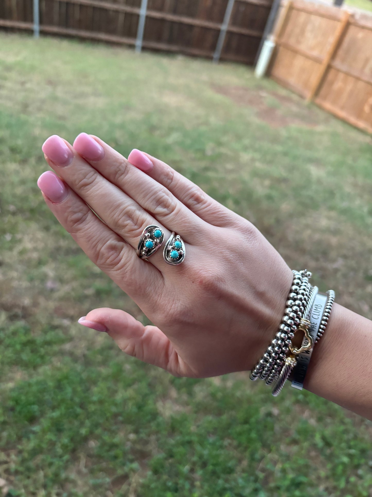 Turquoise 4-Stone Adjustable Ring with Detail - up to size 10