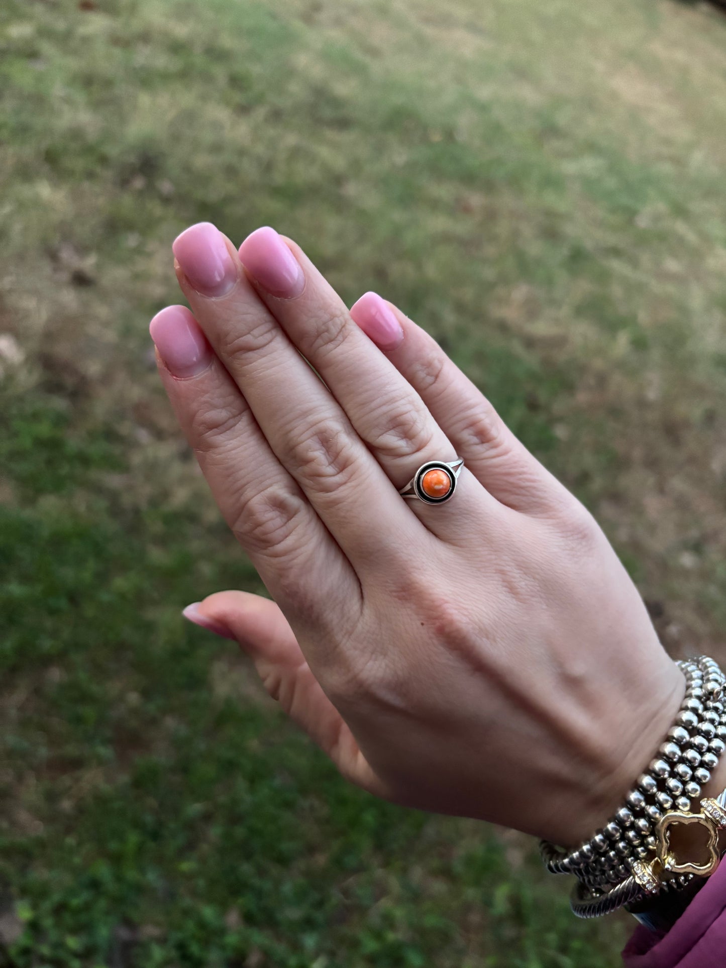 Orange Spiny Cirlce Ring with Sterling Border - MULTIPLE SIZES
