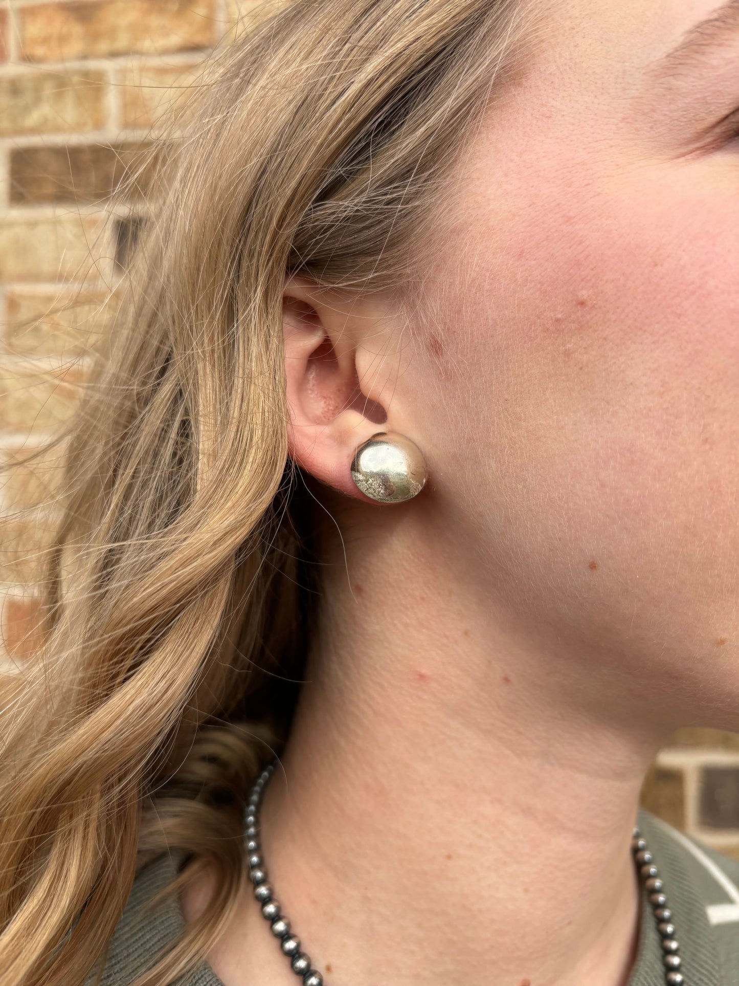 Sterling Silver Brushed Button Studs - Medium