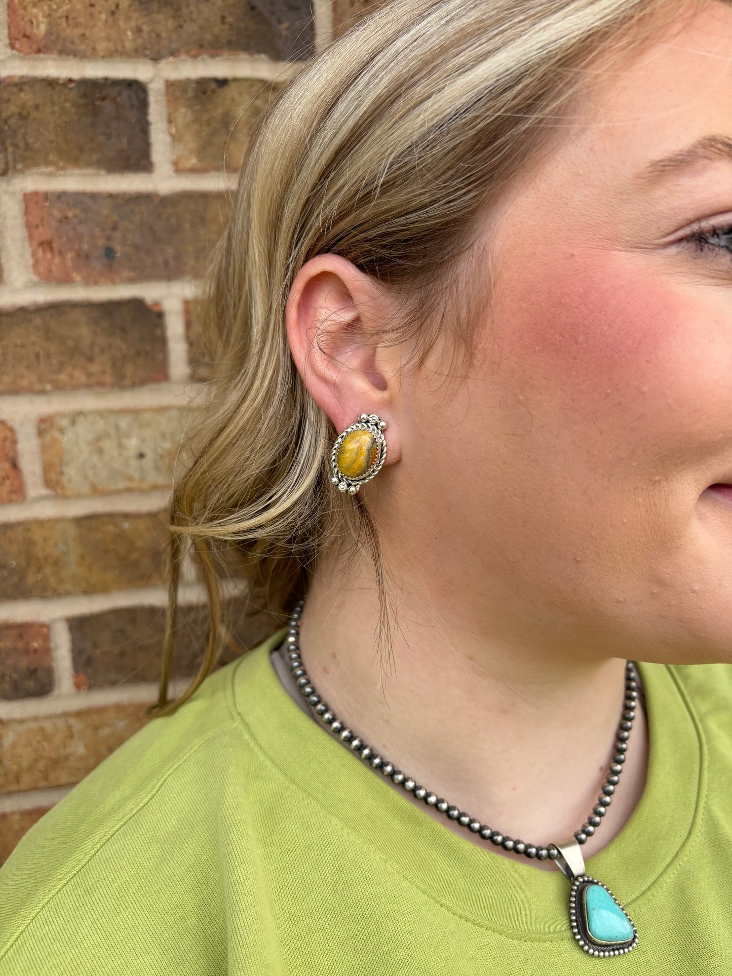 Bumblebee Jasper Oval Earrings with Rope and Detail