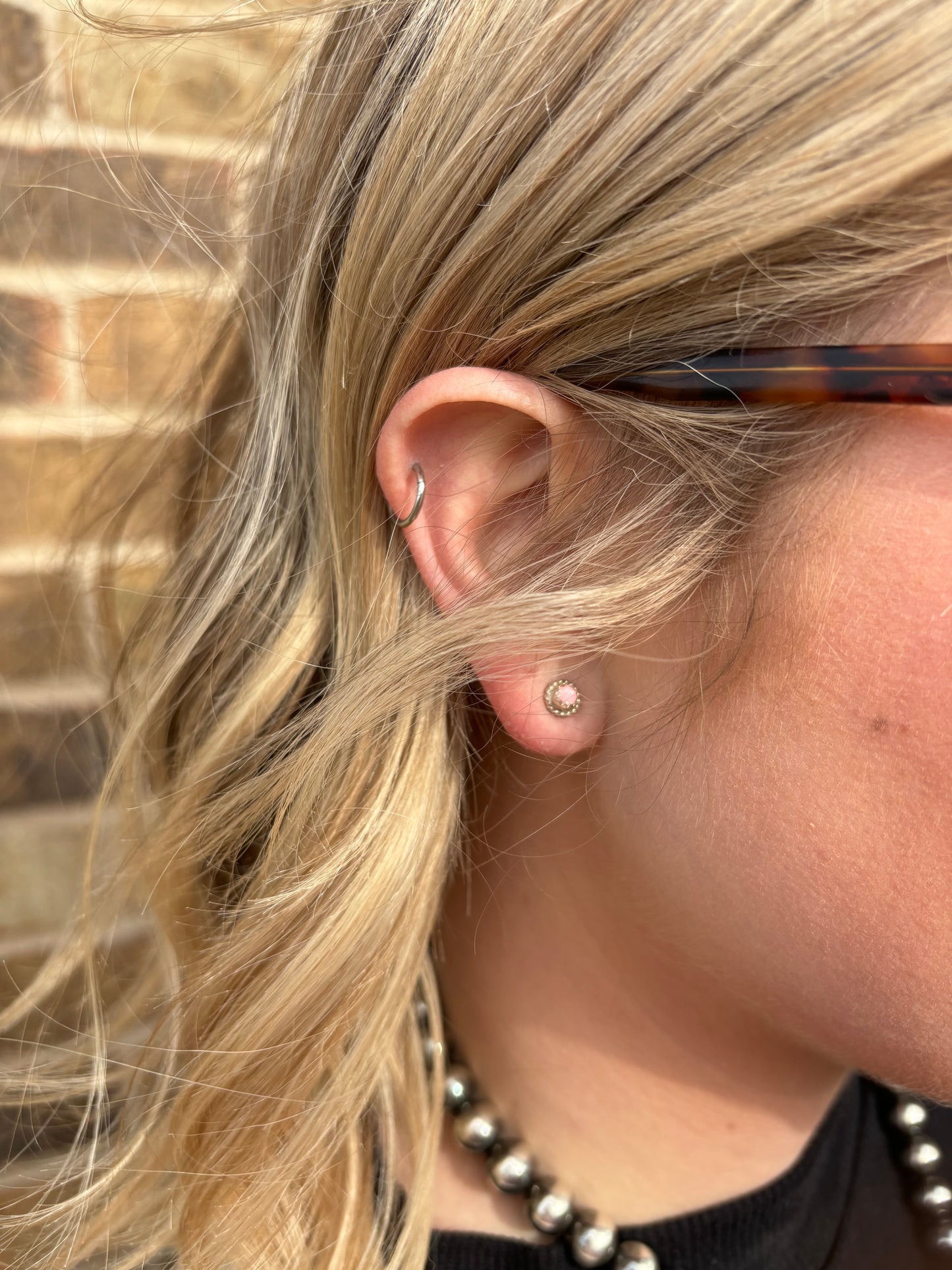 Pink Conch Extra Small Circle Studs with Rope