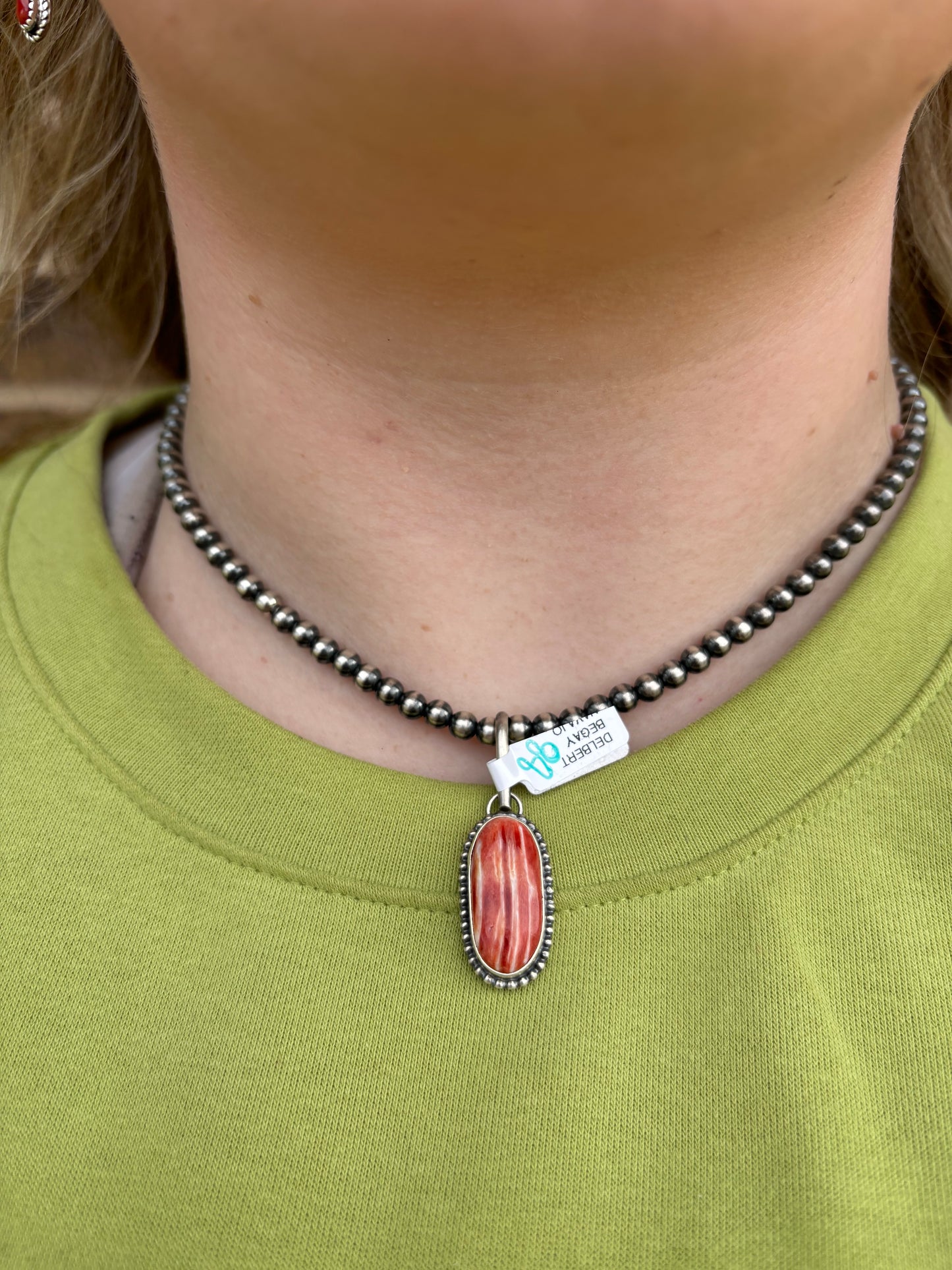 Orange Spiny Skinny Oval Pendant