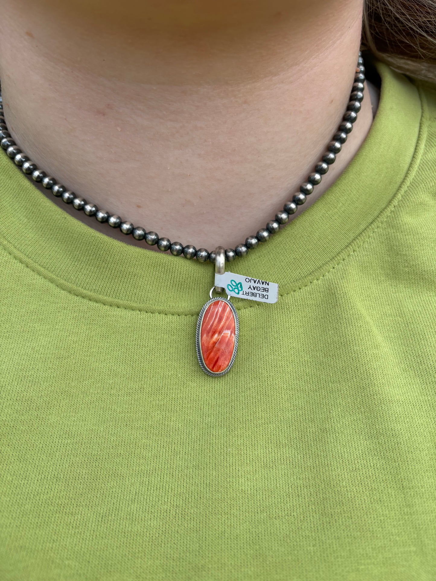 Orange Spiny Skinny Oval Pendant