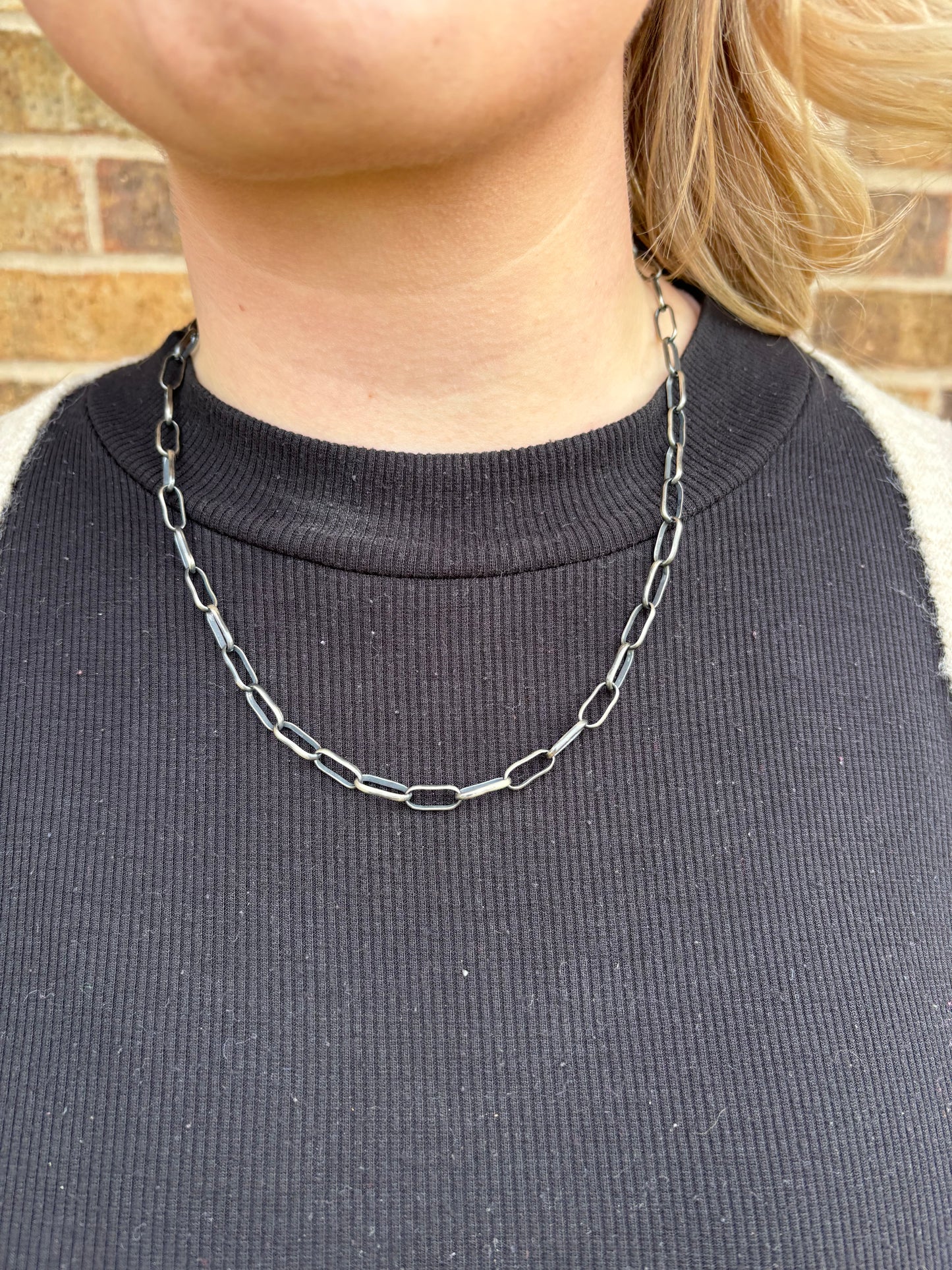 21.5" Oxidized Sterling Paperclip Chain