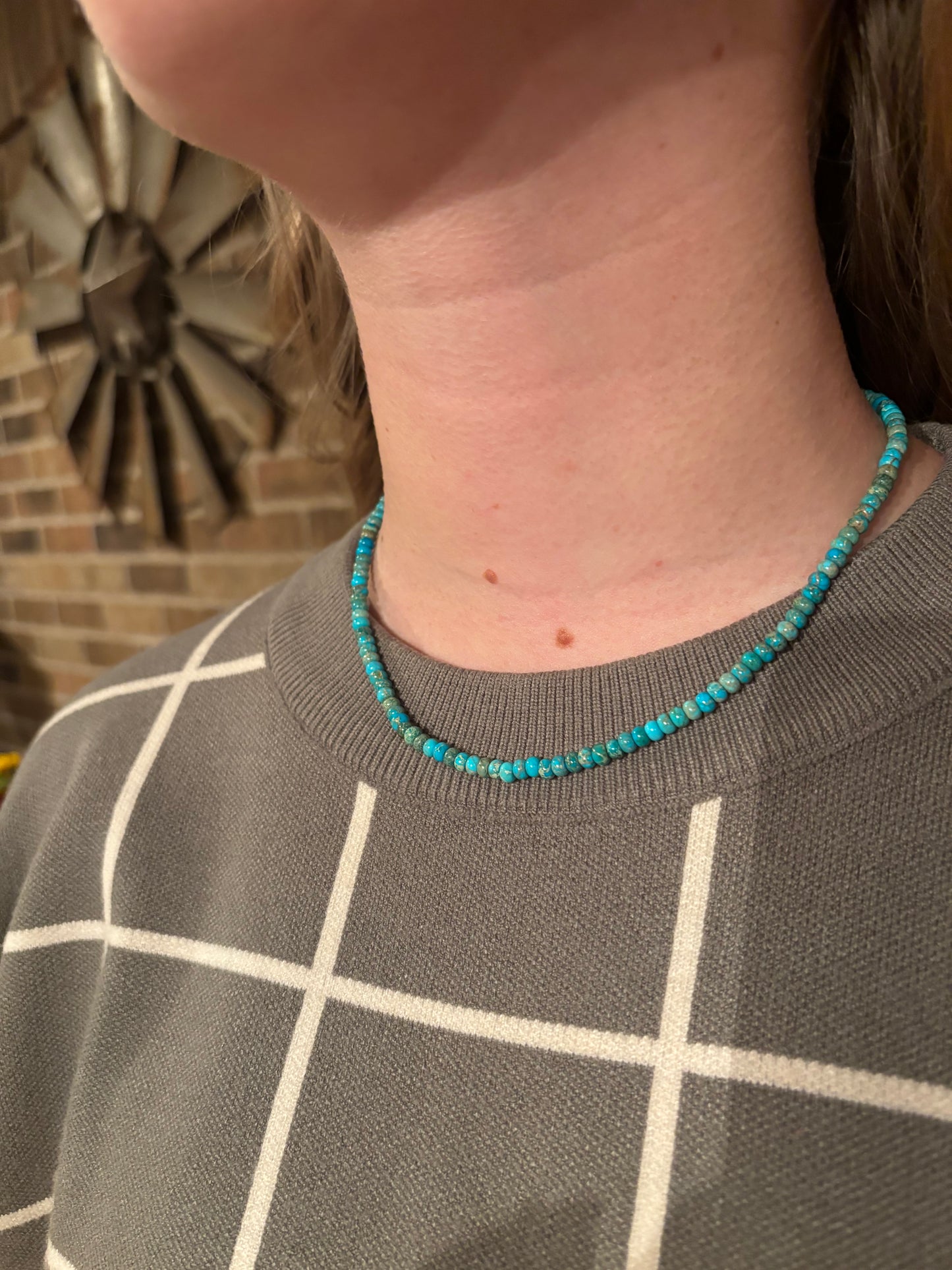 Kingman Turquoise Rondelle Necklace - 16"