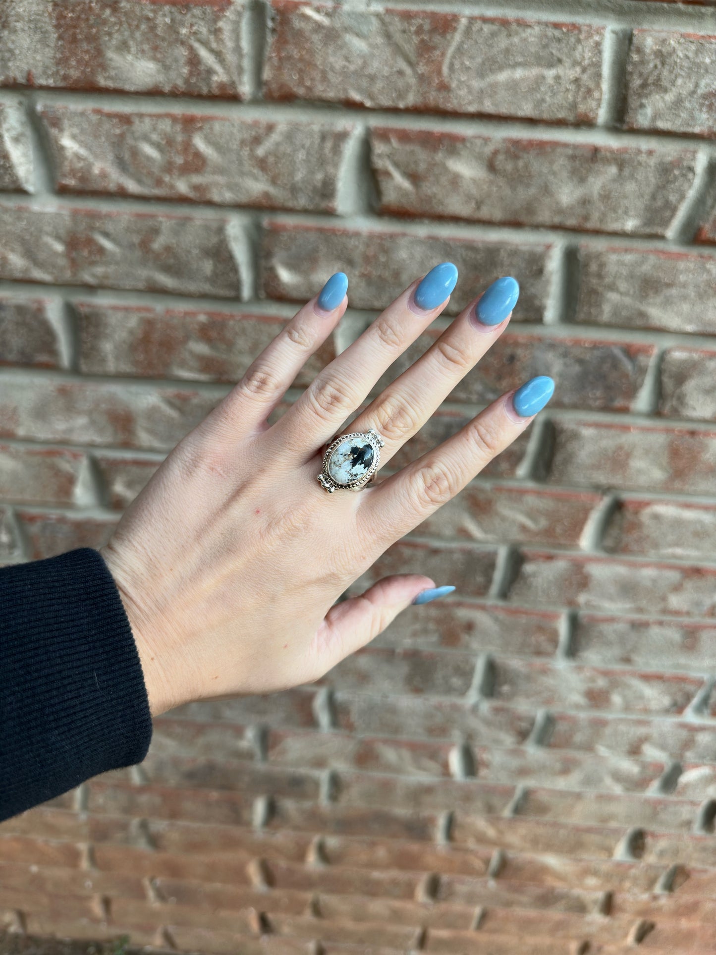 White Buffalo Ring with Detail - SIZE 8 3/4