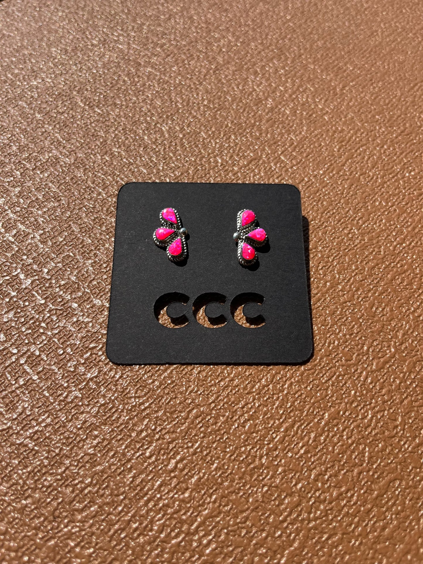 Pink Opal Small 3-Stone 1/2 Cluster Earrings