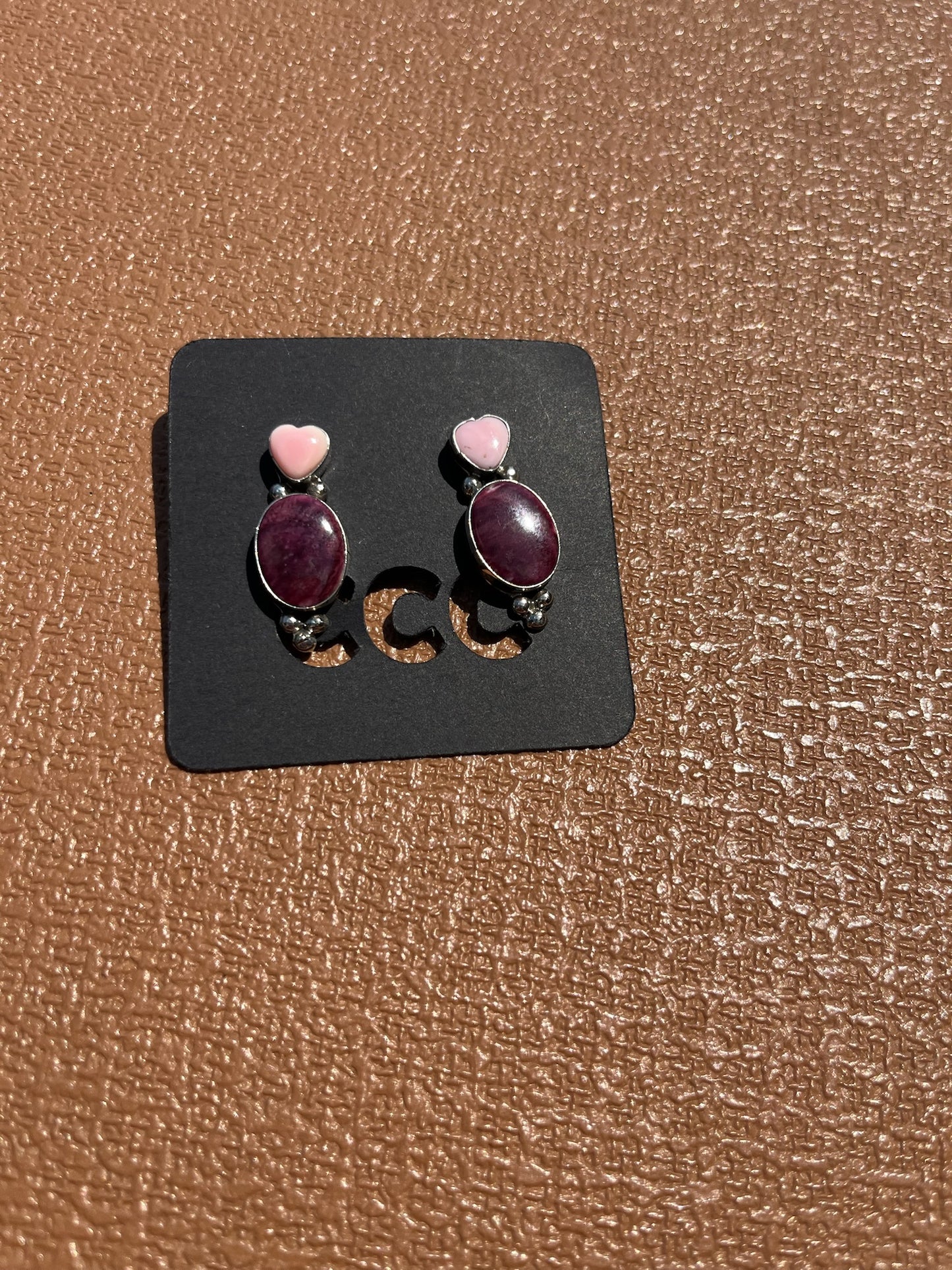 Purple Spiny Oval with Pink Conch Heart Studs