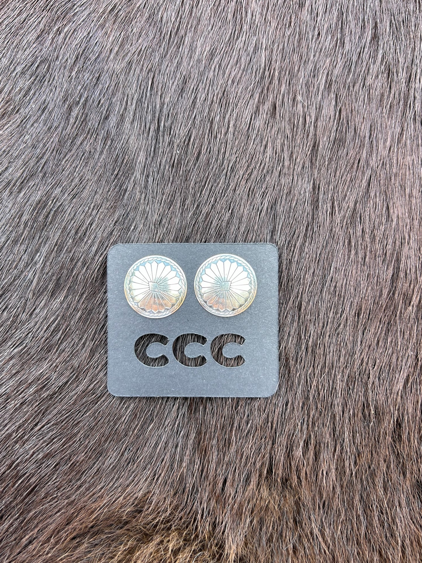 Sterling Stamped Concho Button Studs Medium
