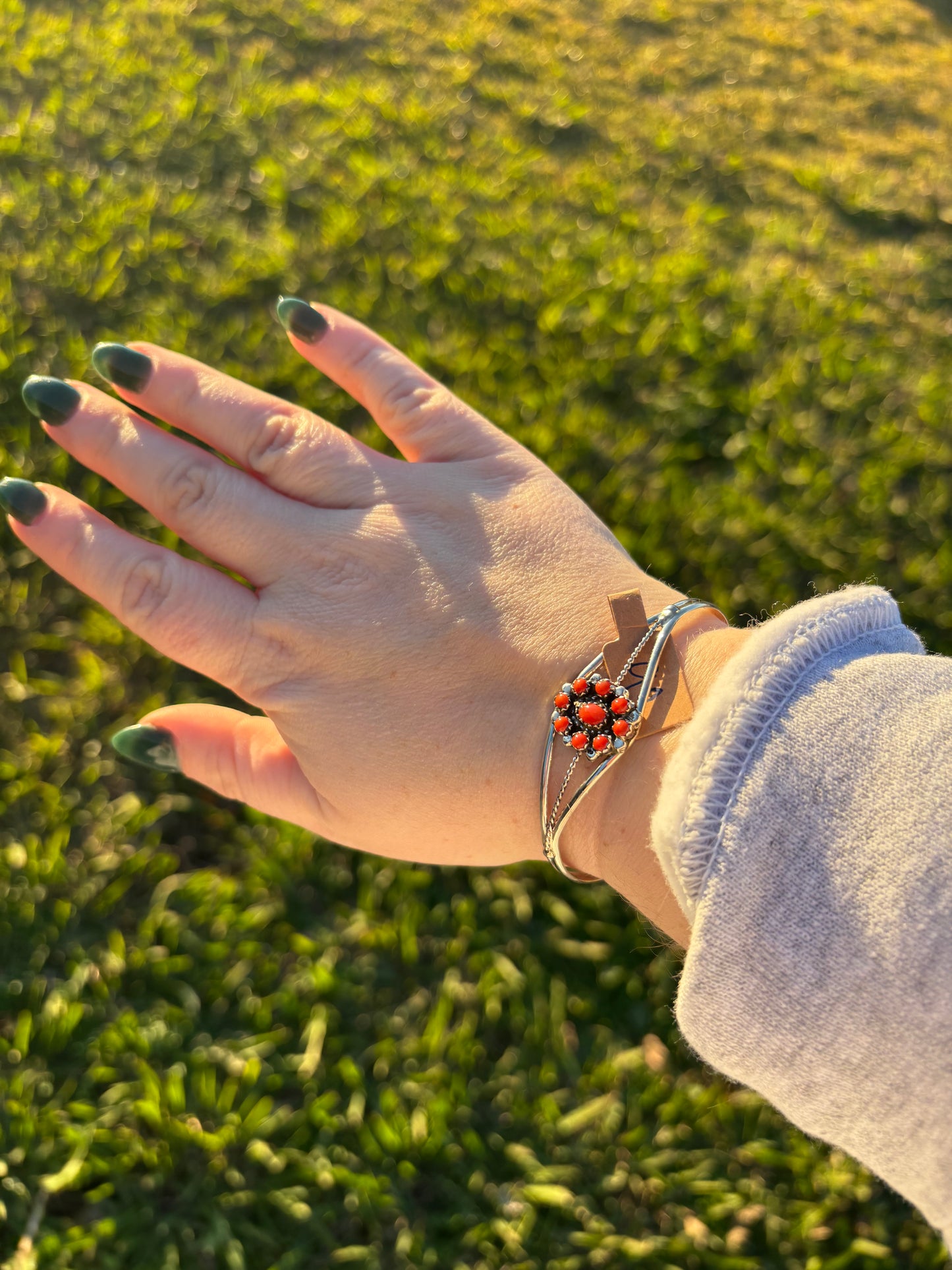 Red Coral Mini Flower Cluster Cuff
