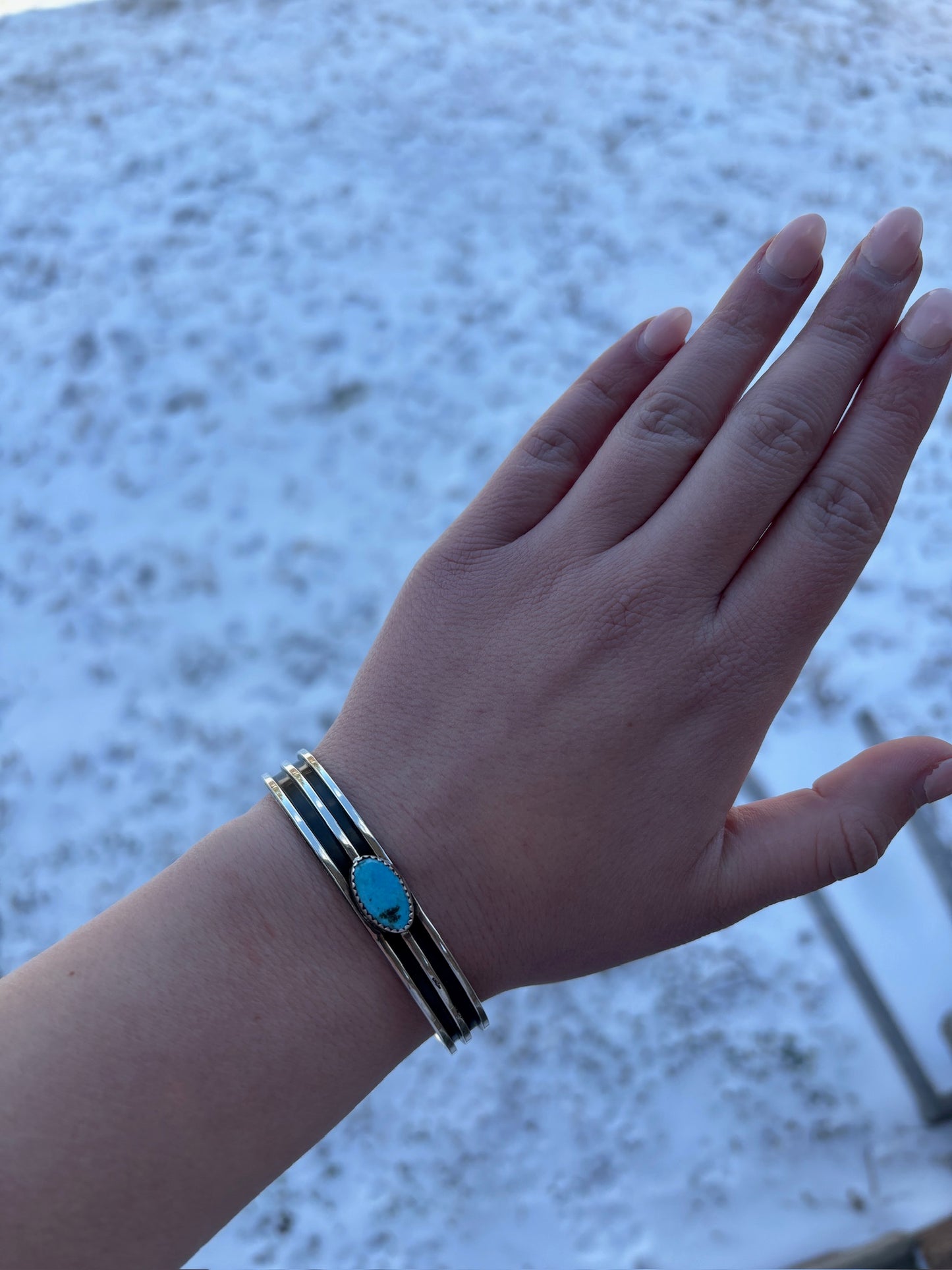 Turquoise Double Line Oval Cuff