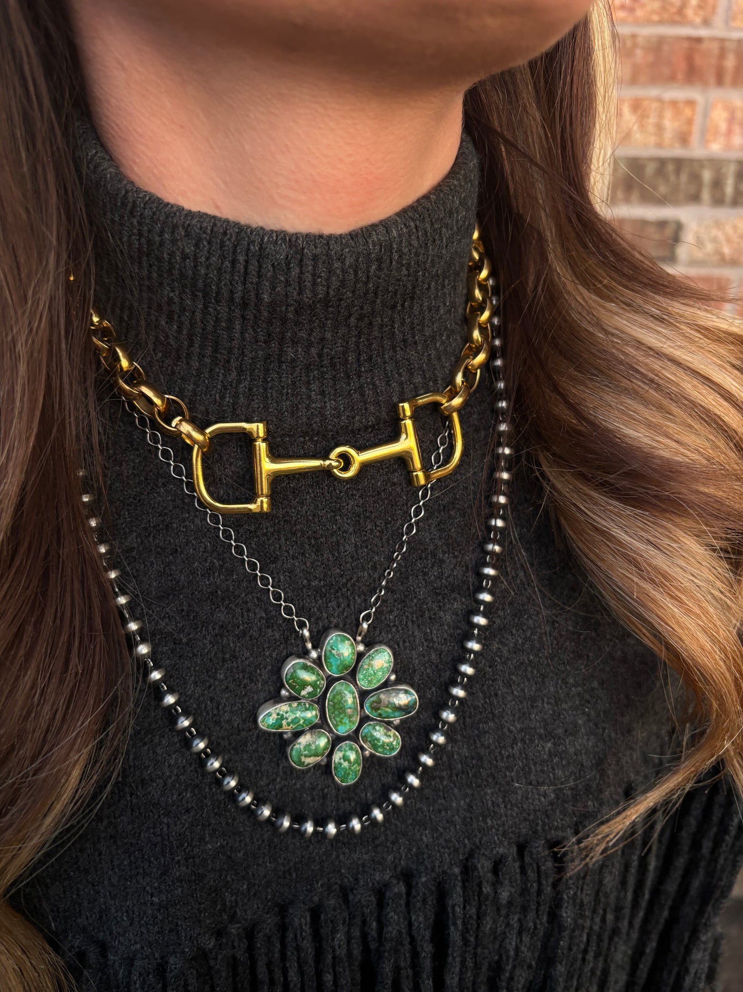 Gold Snaffle Bit Necklace - 19"