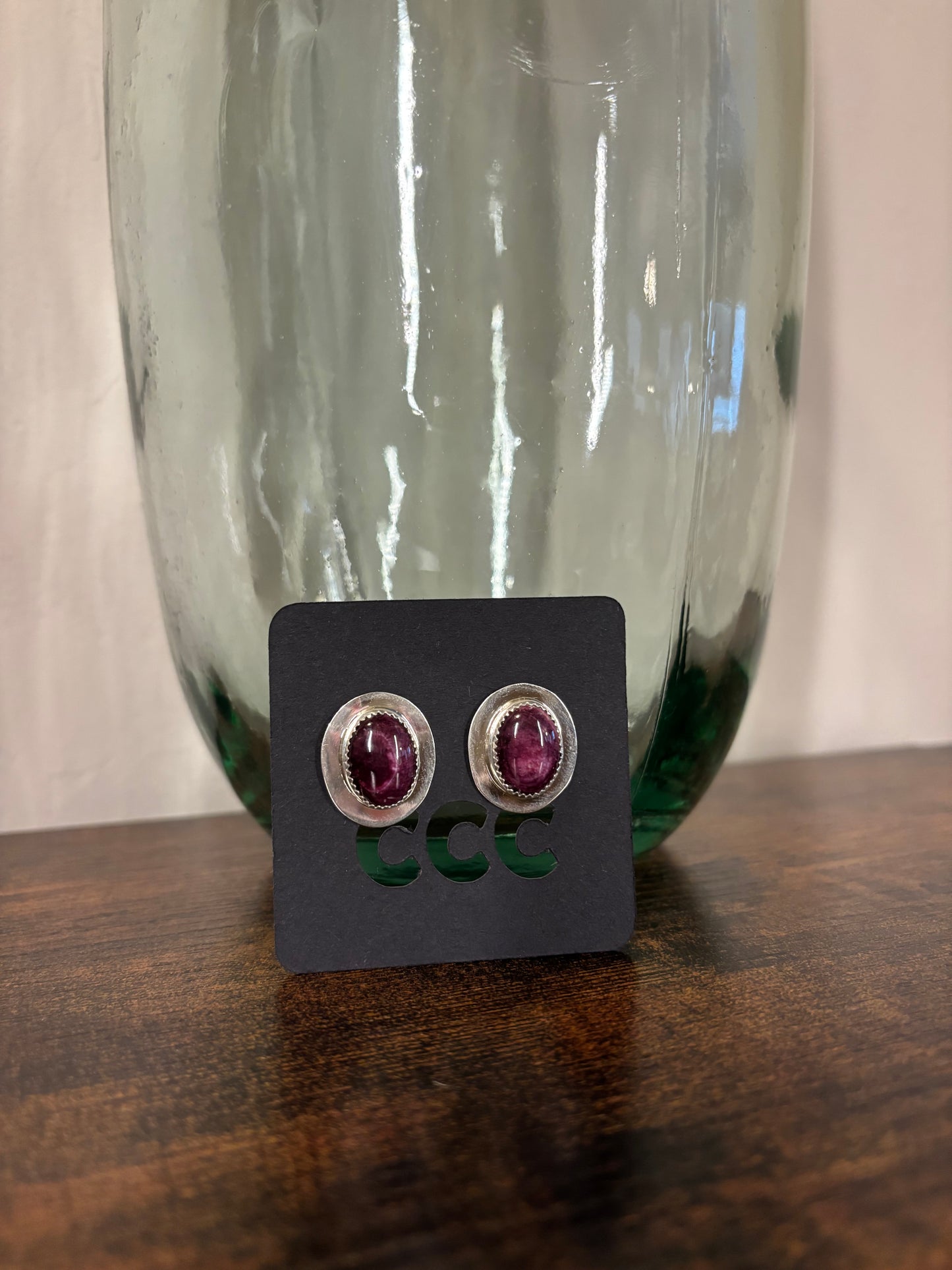 Purple Spiny Oval with Smooth Sterling Border Studs