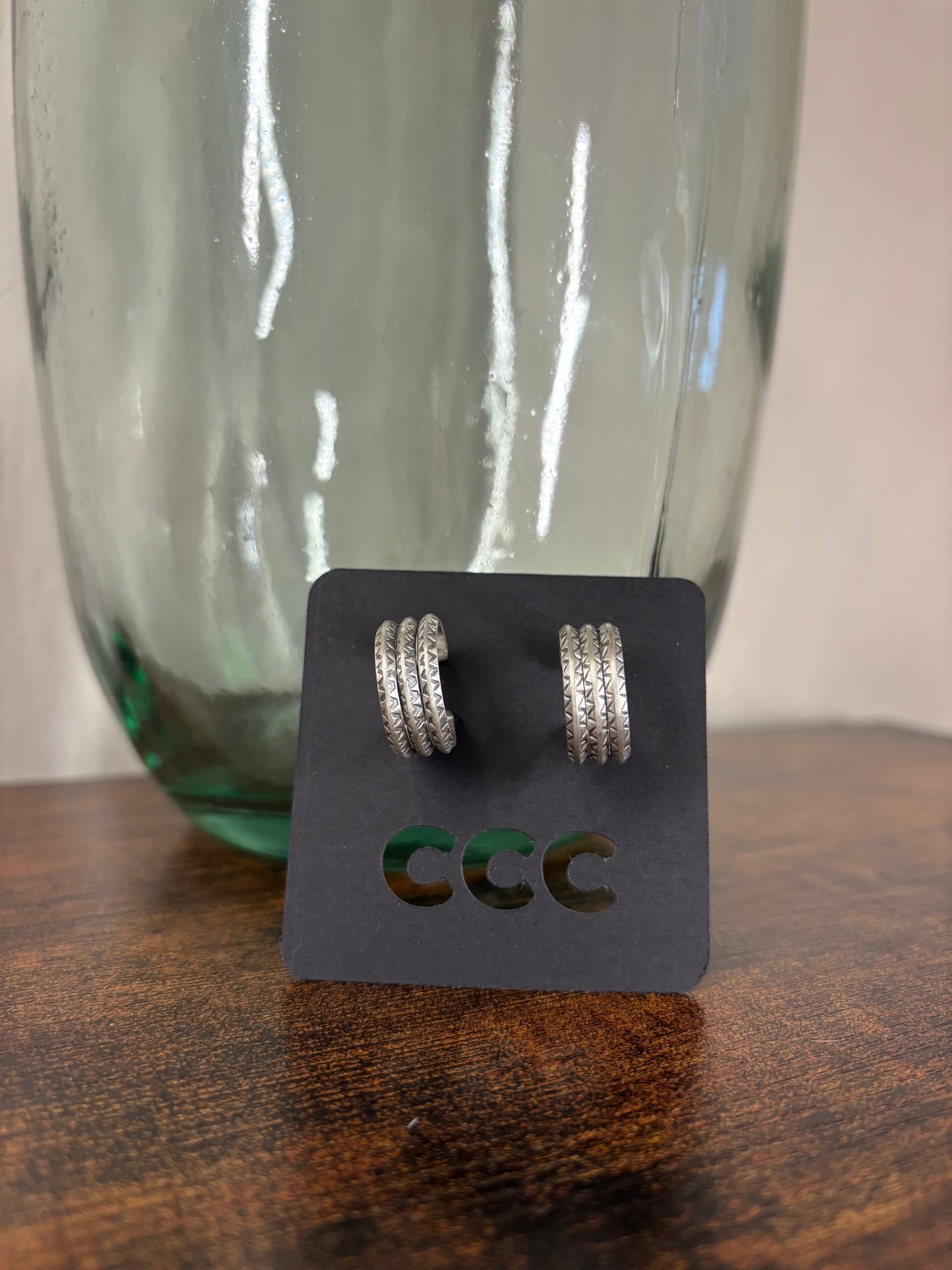 Sterling Stamped Triple Hoops