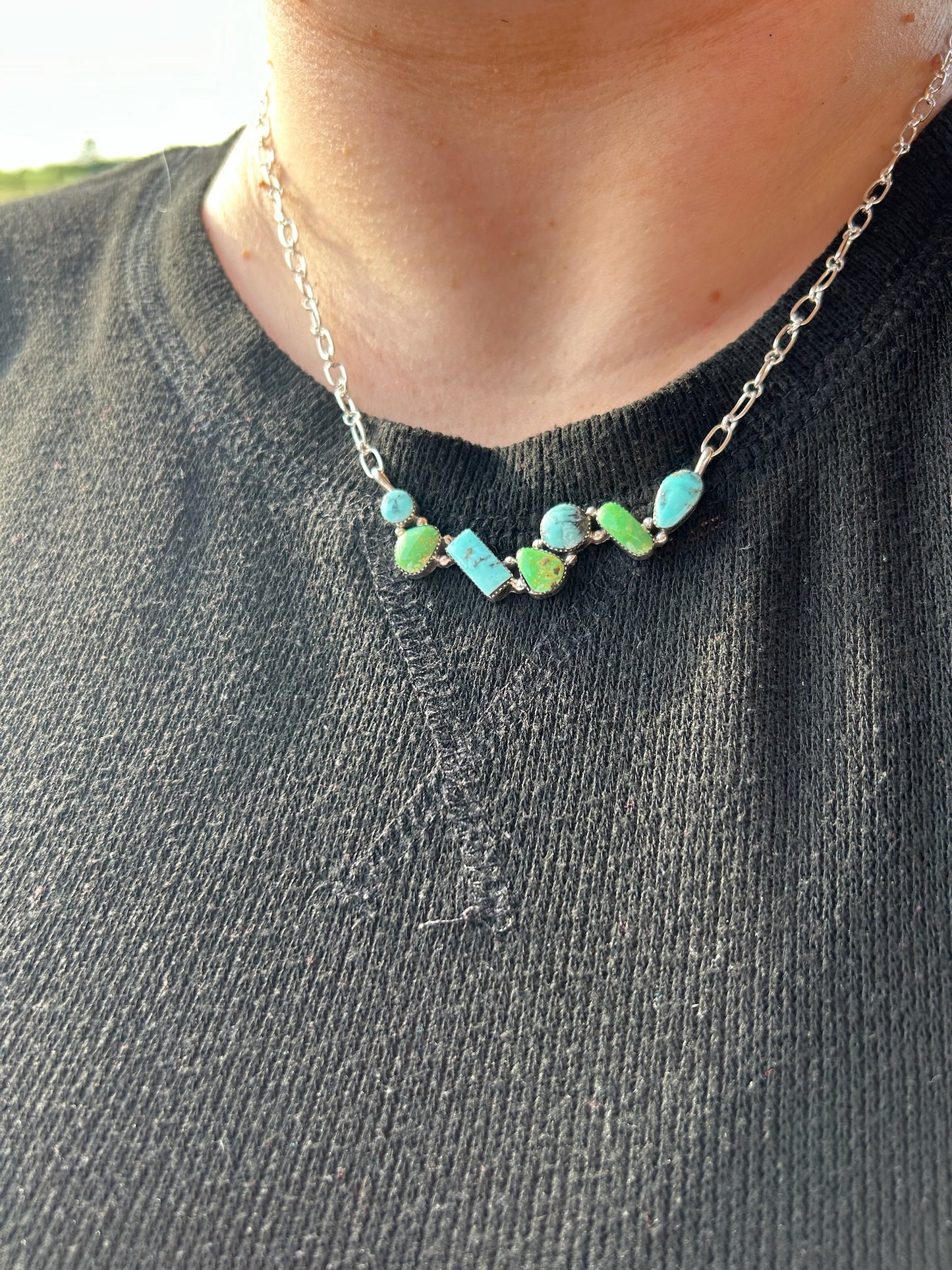 Turquoise and Sonoran Zig Zag Bar Necklace - 20"