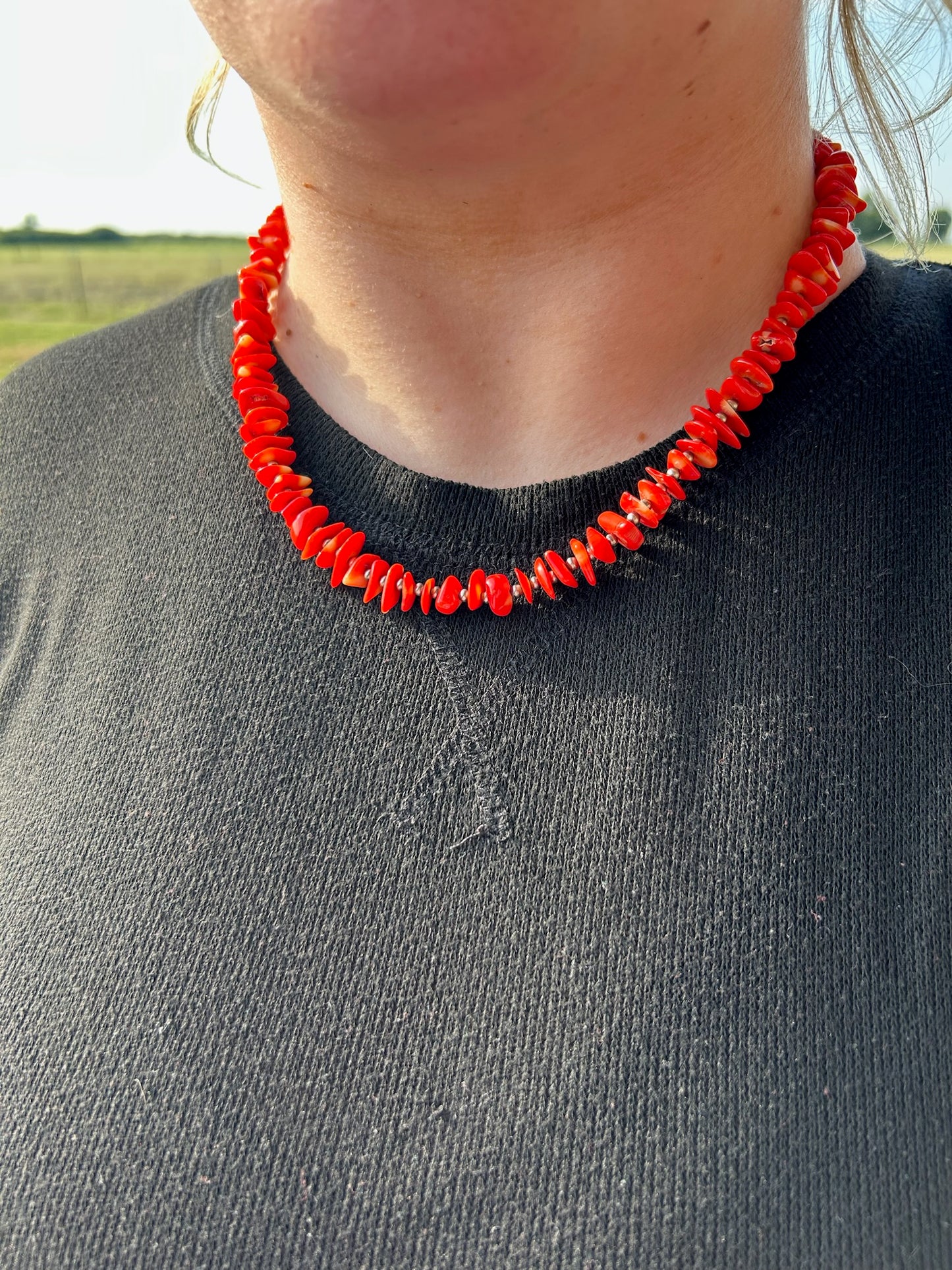 3mm 20” Red Coral Disc Neclace