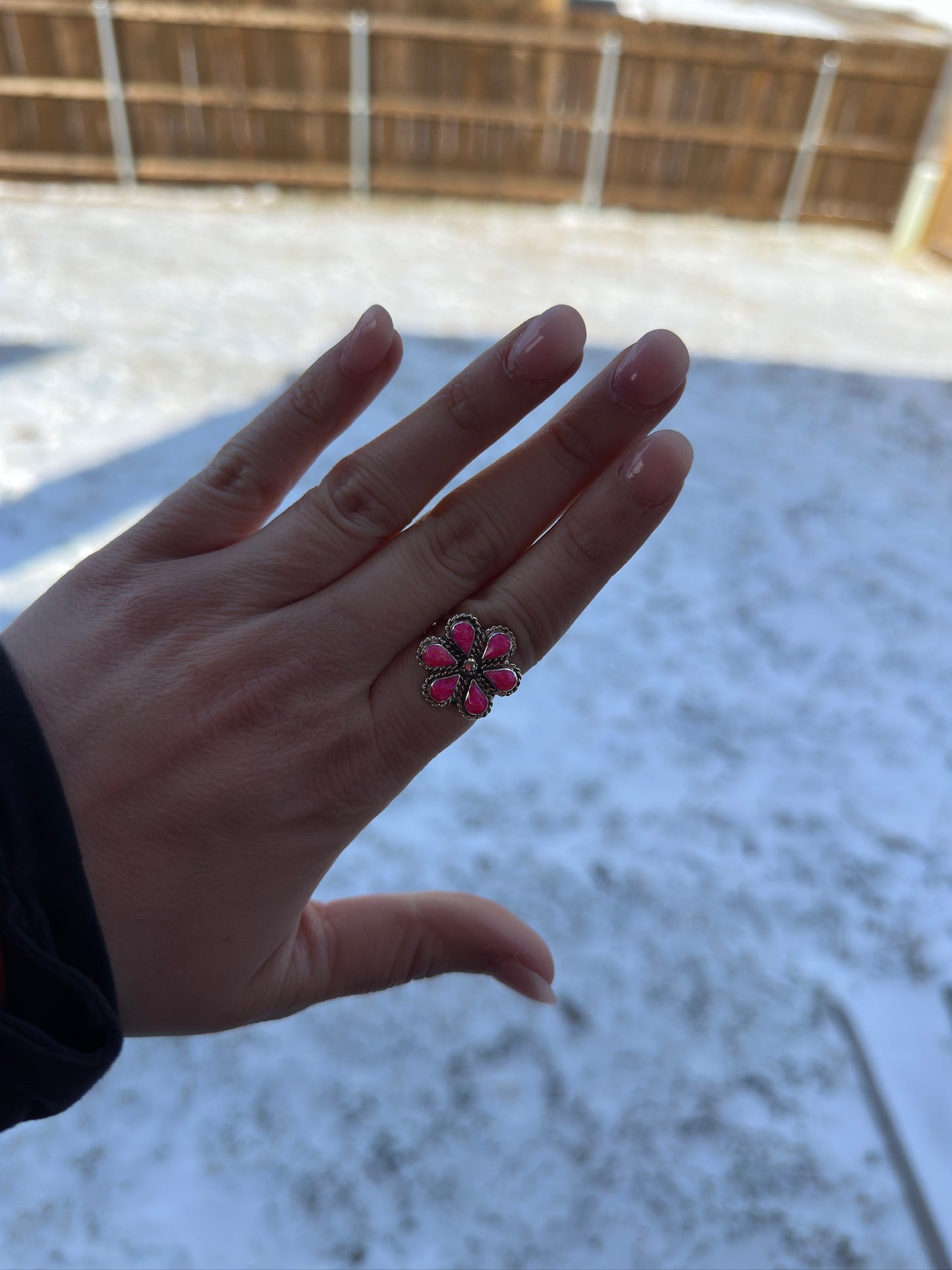 Pink Opal Flower Cluster Ring - MULTIPLE SIZES