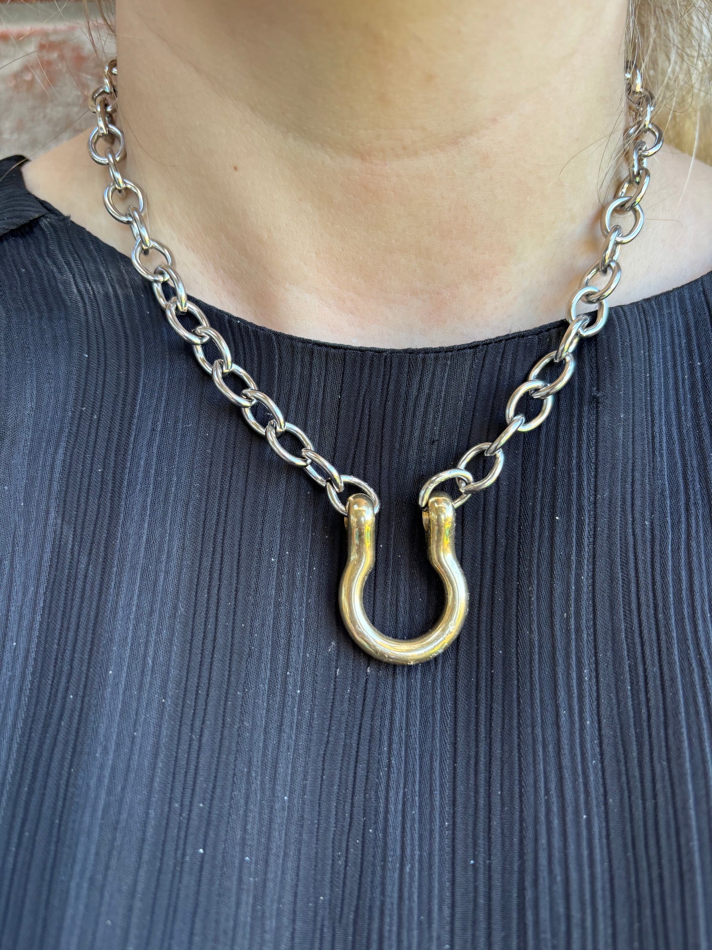 Horseshoe Mixed Metal Necklace - 16"