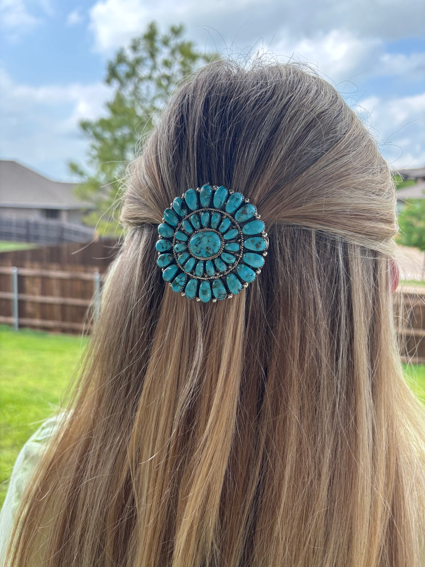 Kingman Turquoise Large Cluster Hair Barette