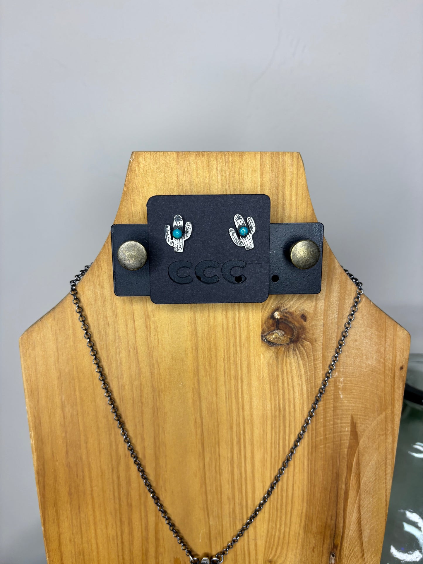 Turquoise Cactus Necklace & Earrings Set