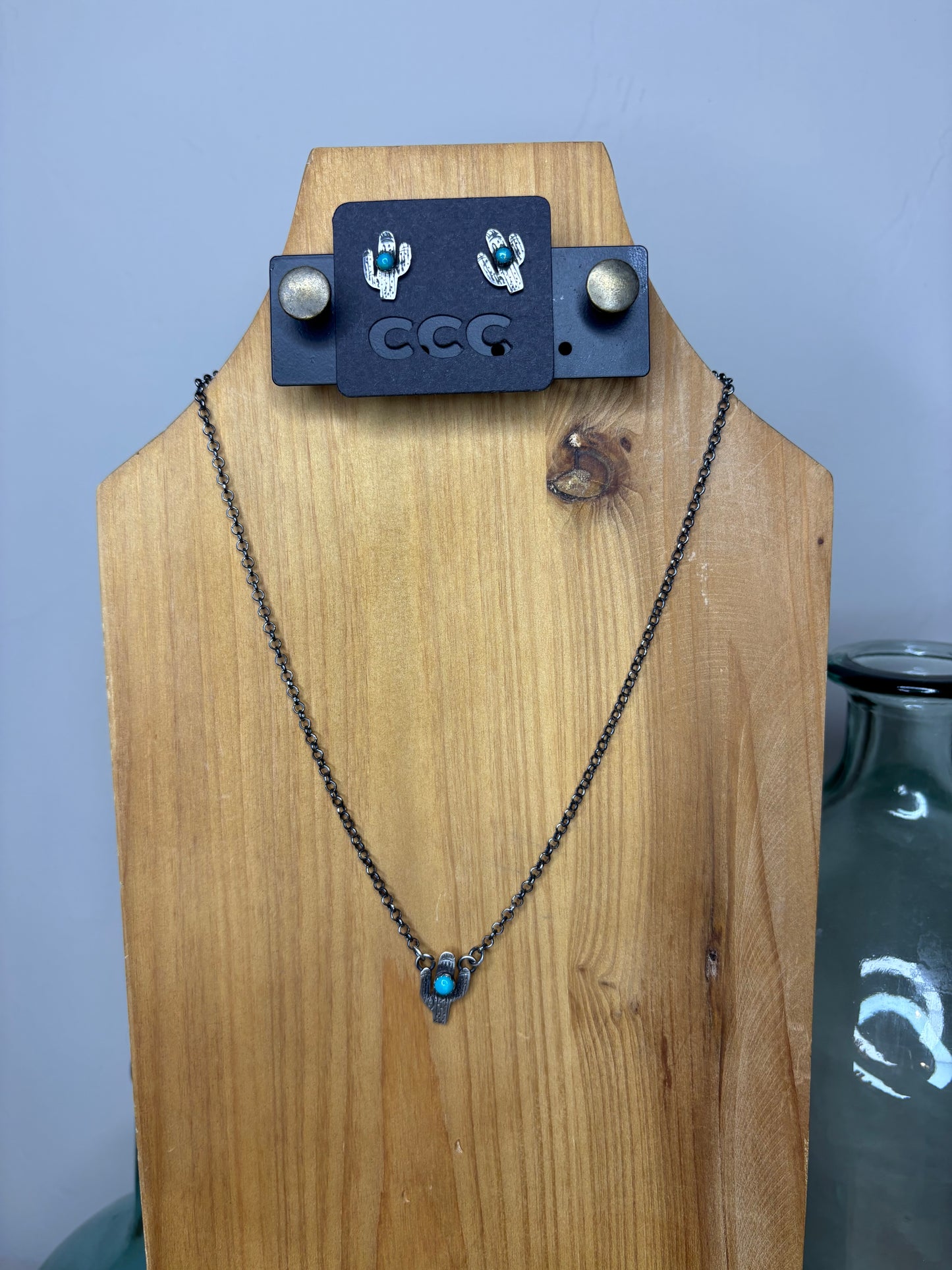 Turquoise Cactus Necklace & Earrings Set