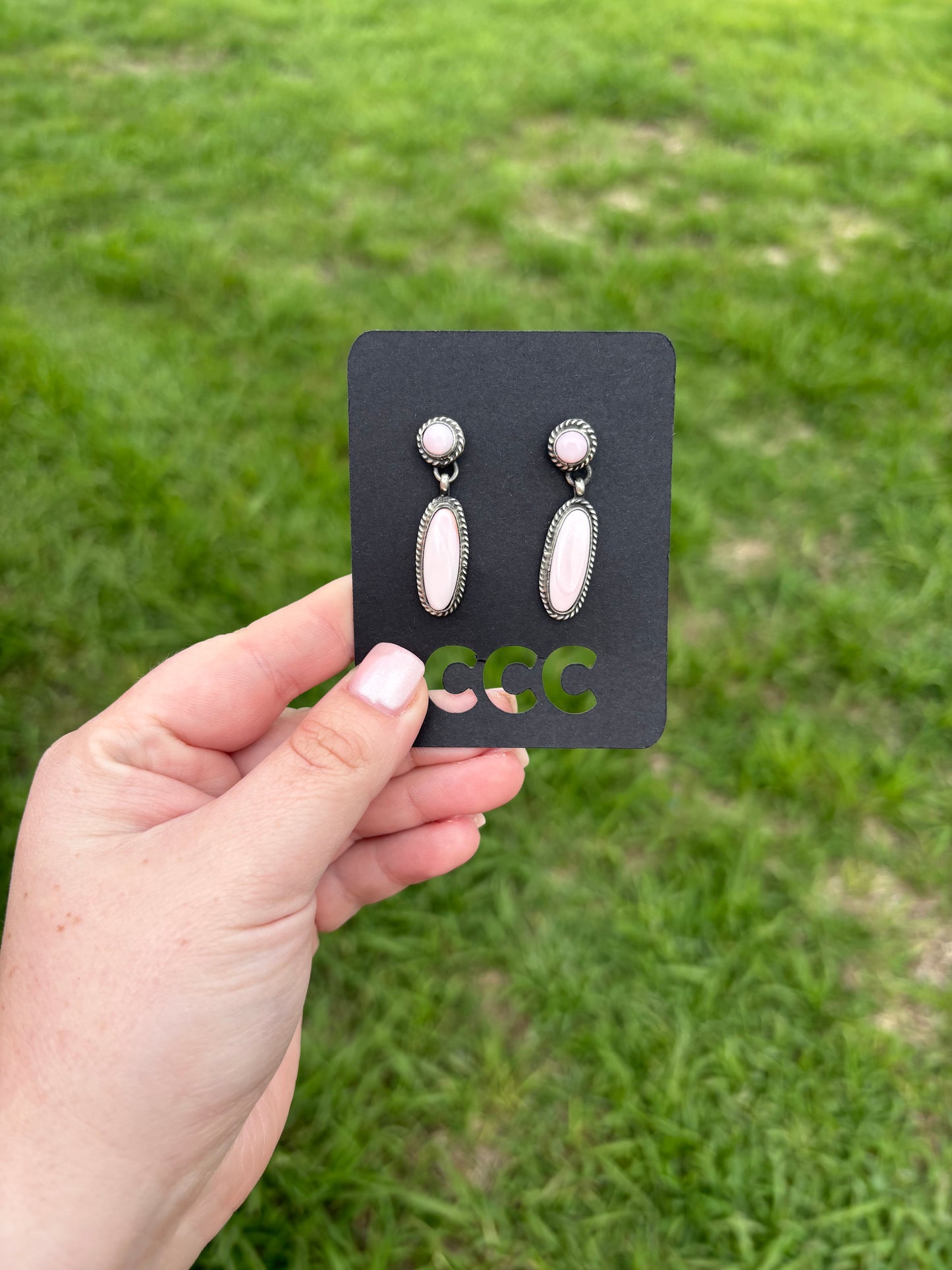 Pink Conch Two Stone Dangle Earrings