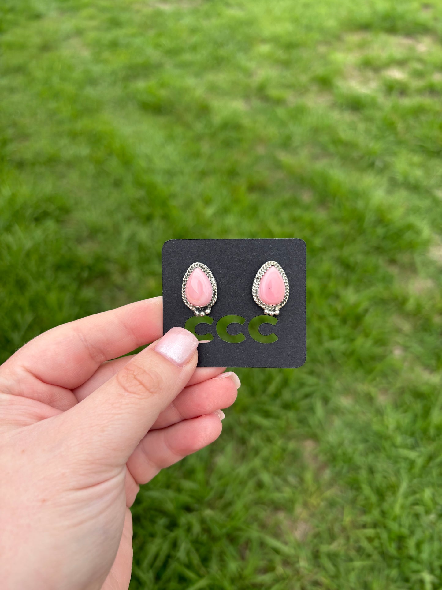 Pink Conch Teardrop Studs with Bottom Detail
