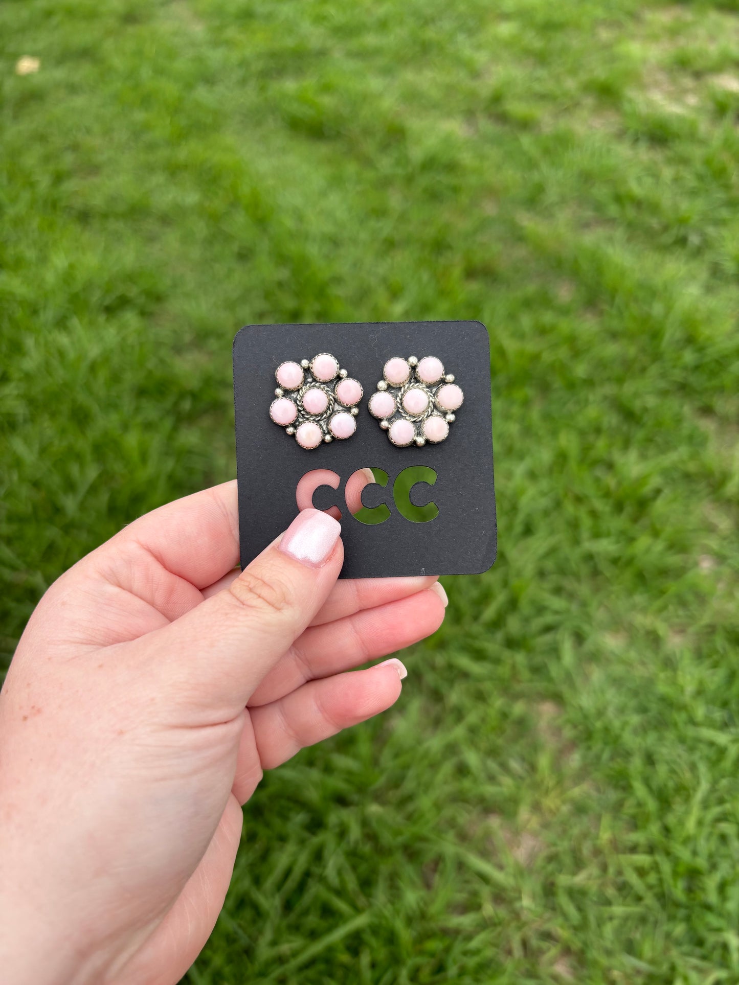 Pink Conch Flower Cluster Earrings