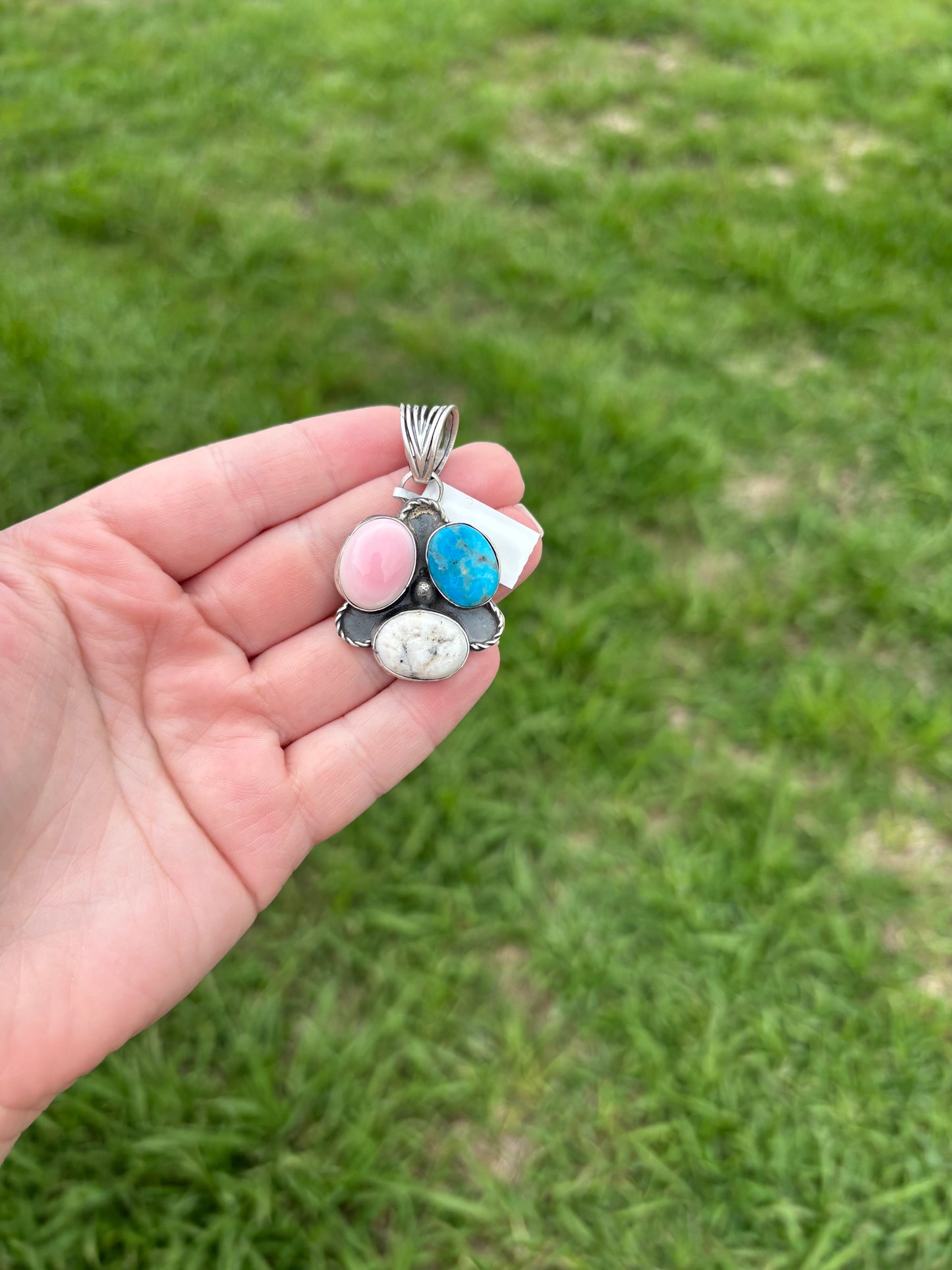Pink Conch & Turquoise & White Buffalo Pendant