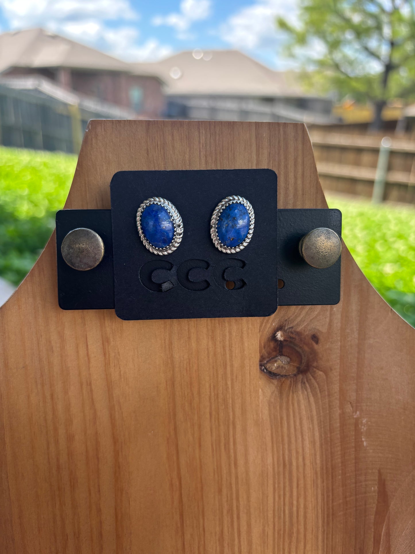 Blue Lapis Oval Studs with Rope
