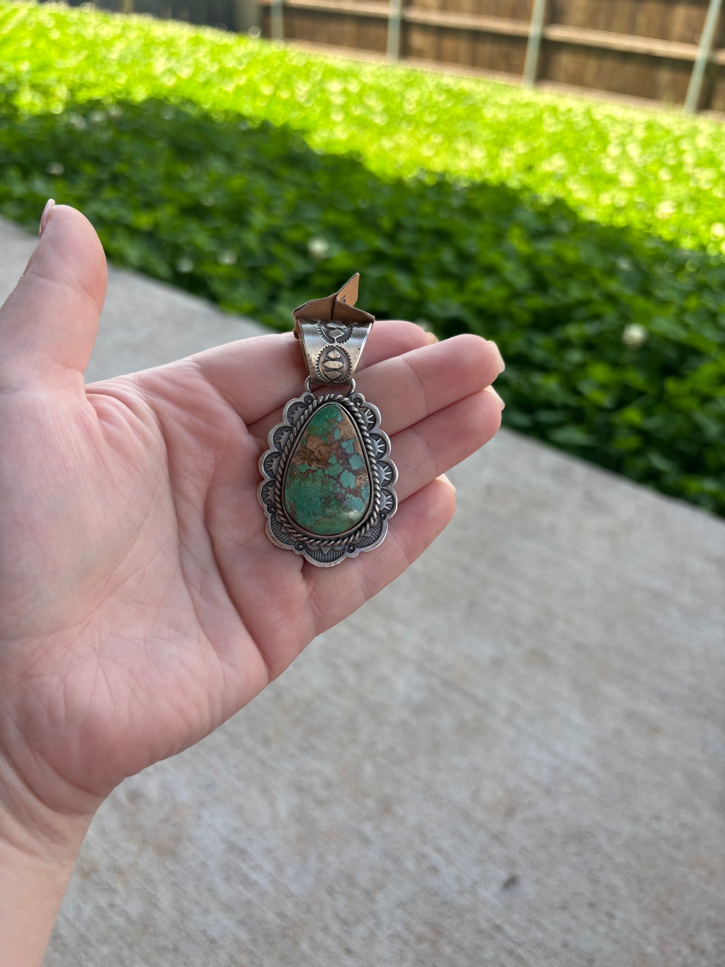 Royston Teardrop Stamped Border and Large Bail Pendant