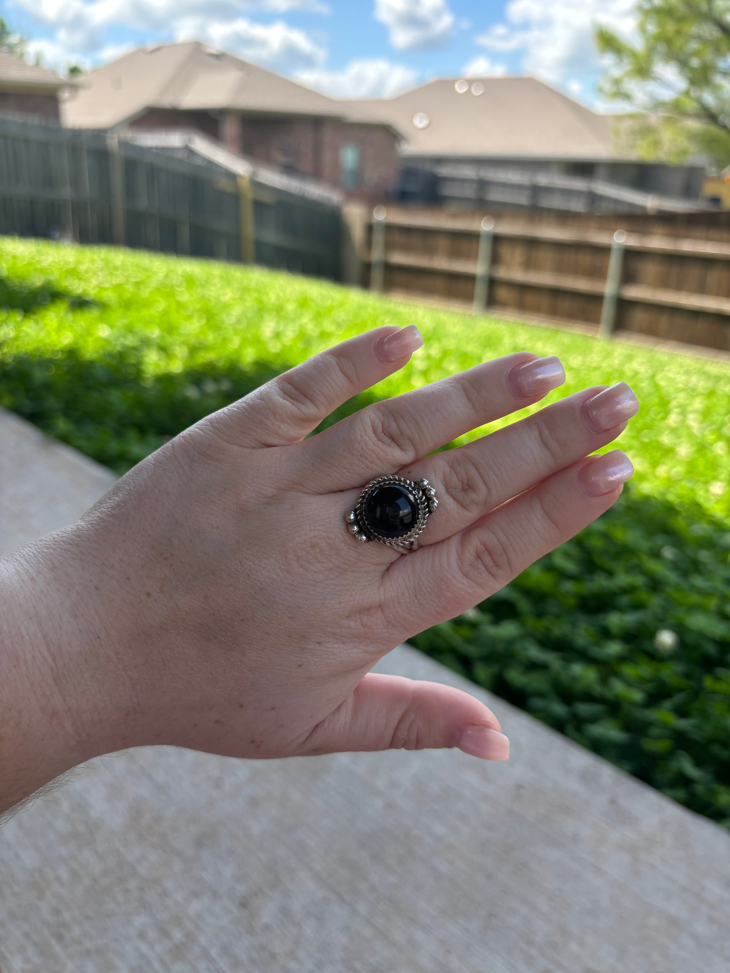 Black Onyx with Circle Detail Ring - SIZE 9.5