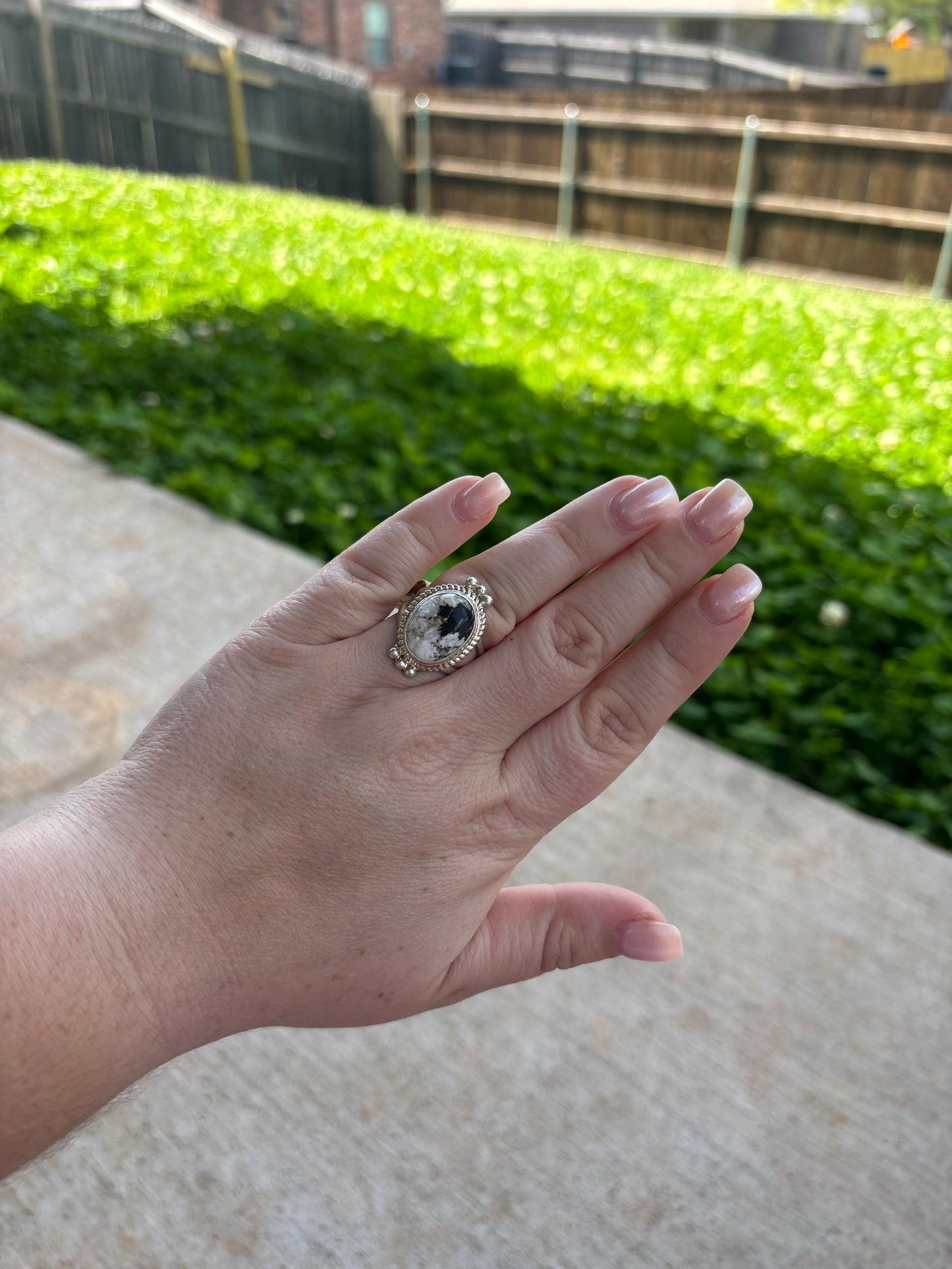 White Buffalo Ring with Detail - SIZE 8 3/4