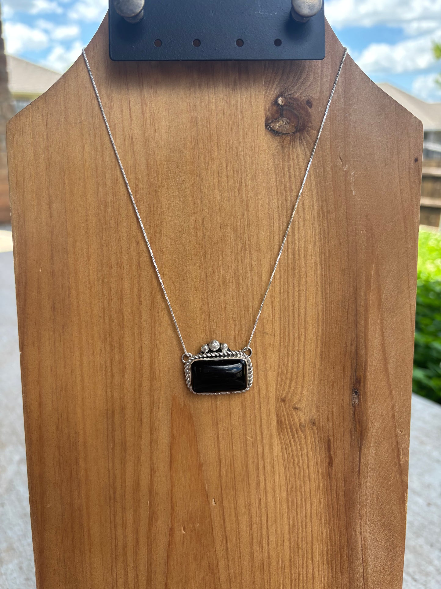 Black Onyx Bar Necklace with Detail