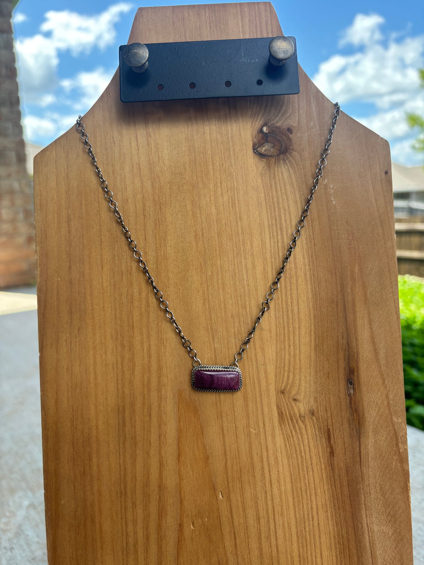 Purple Spiny Bar Necklace with Rope - 18"