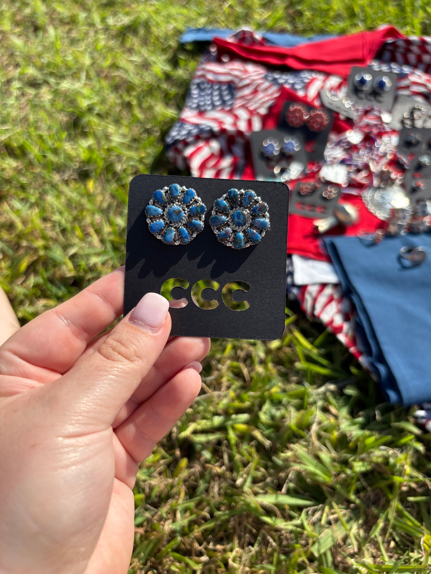 Blue Lapis Medium Flower Cluster Earrings