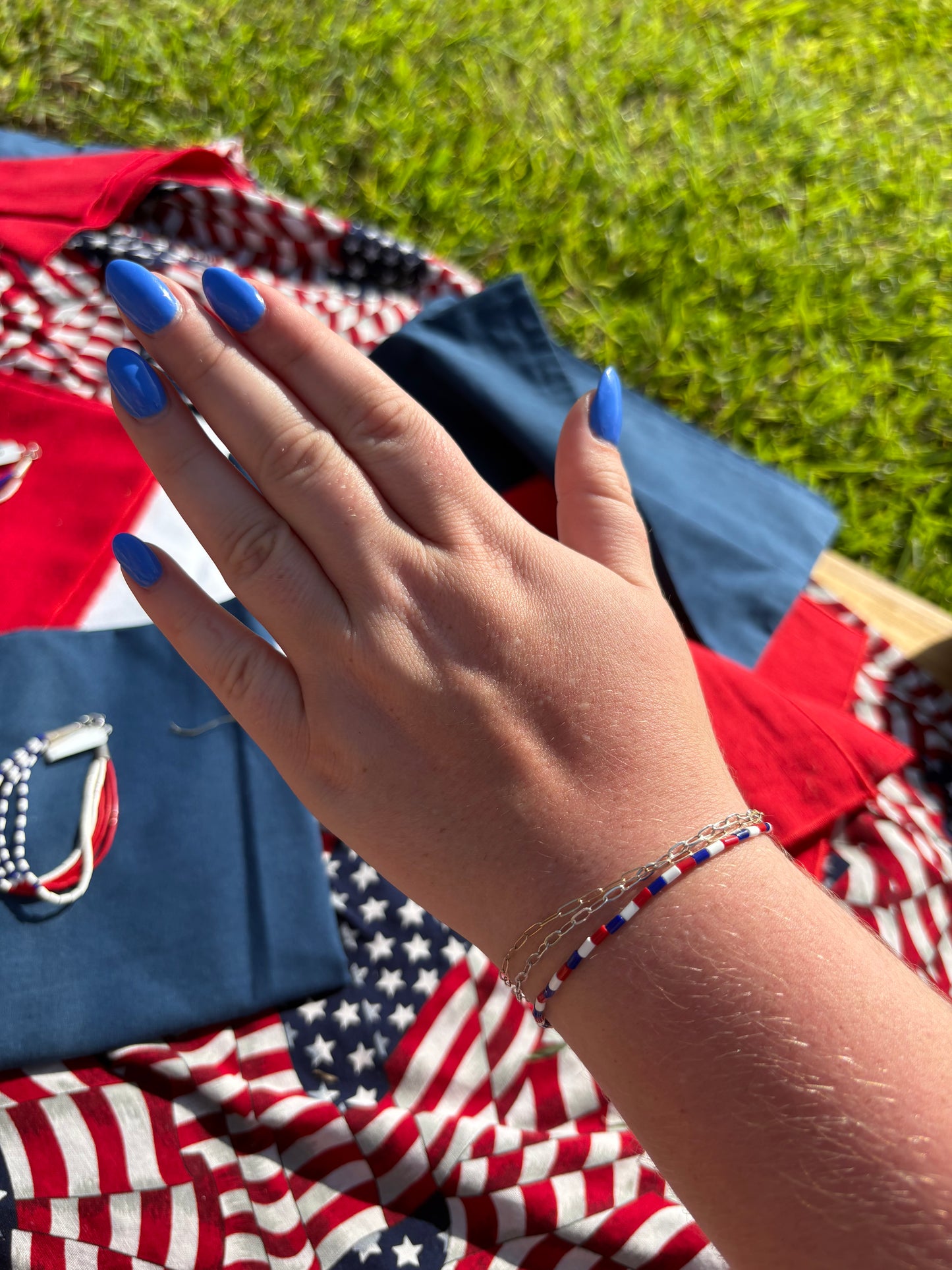 AMERICA Red, White, and Blue Checkered Bracelets
