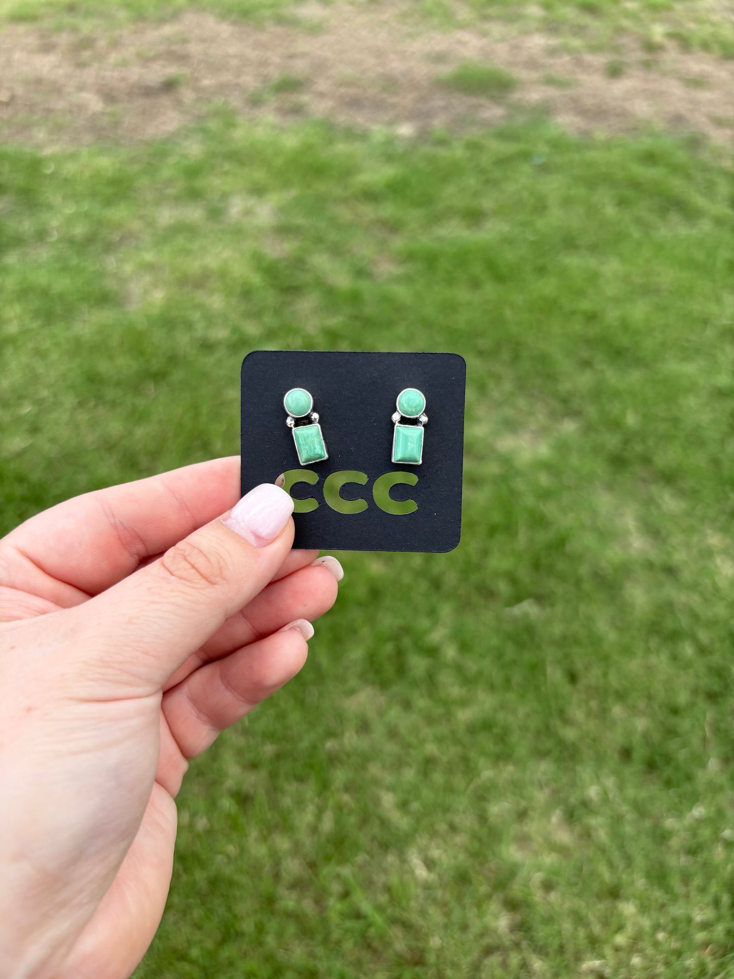 Green Kingman Circle Square Studs
