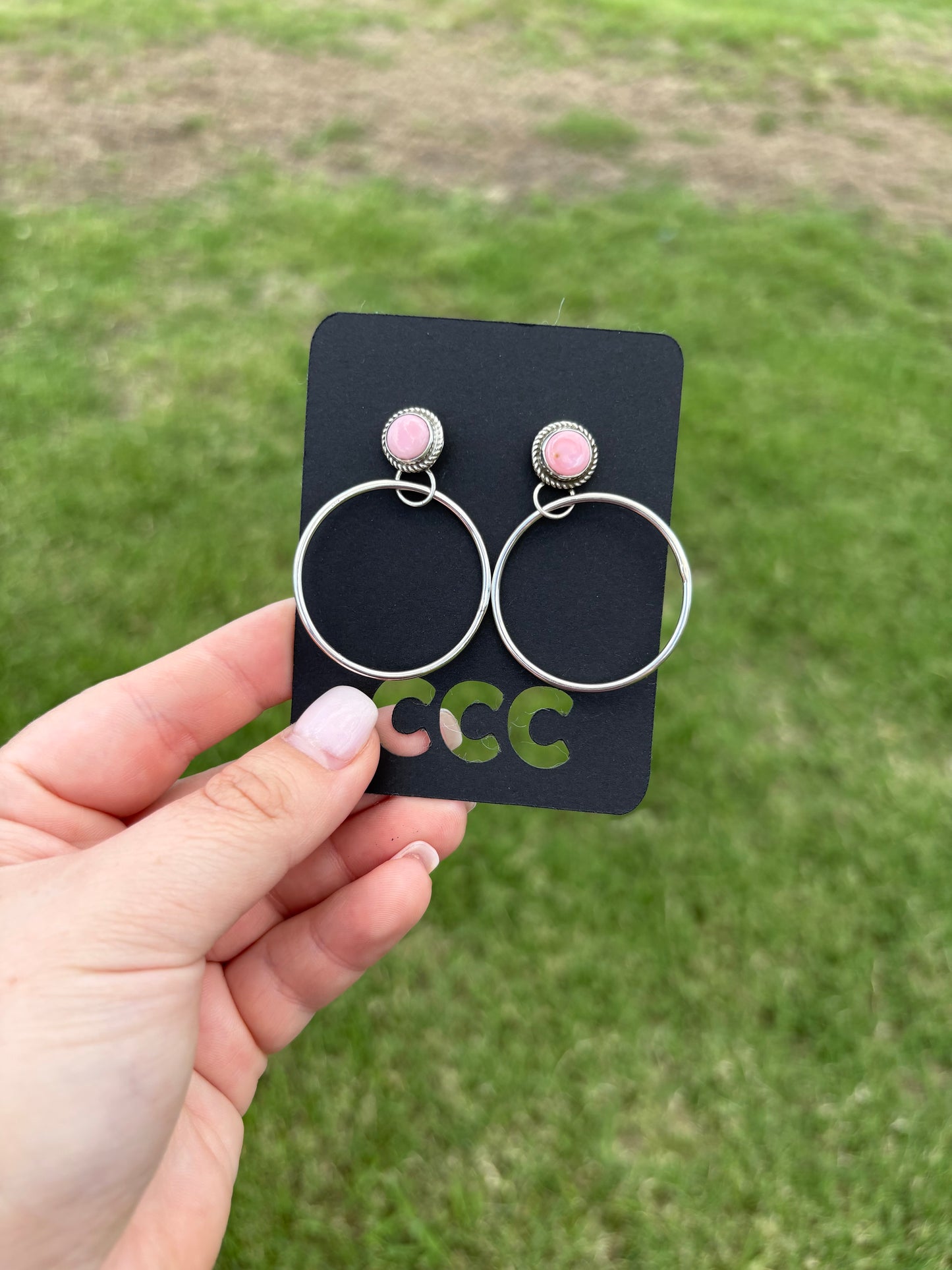 Pink Conch Sterling Post Hoops