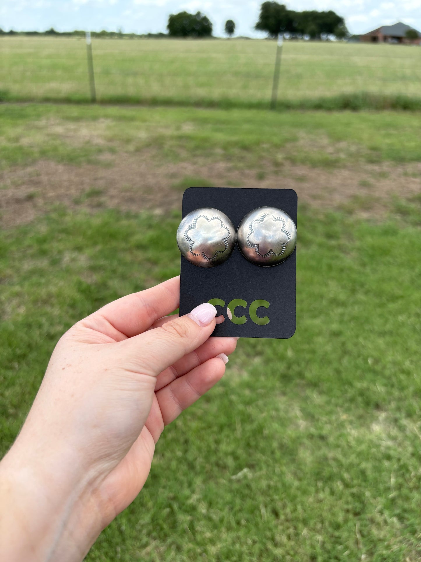 Sterling Stamped Extra Large Button Earrings