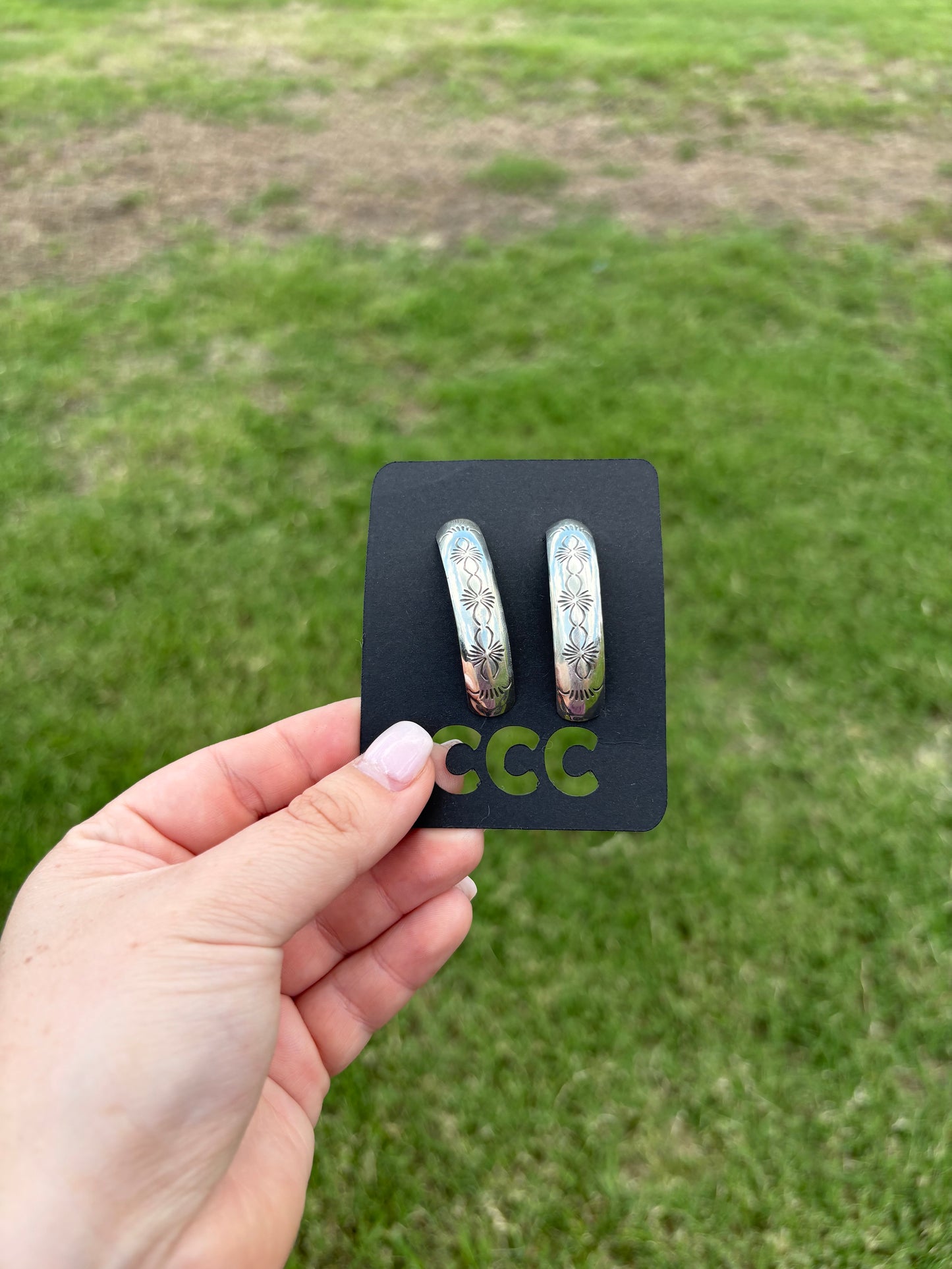 Stamped Sterling Large Half Hoop Earrings