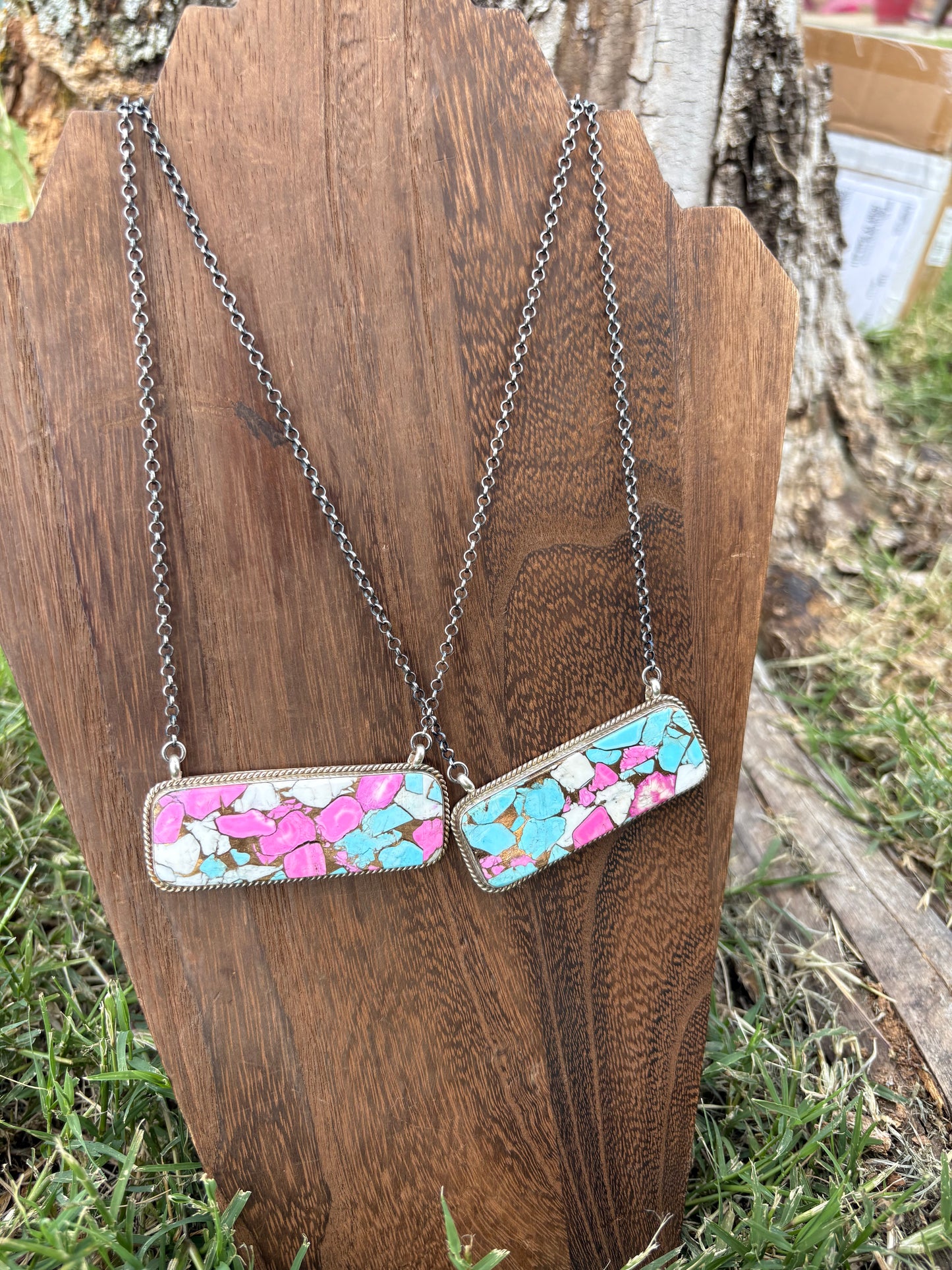 Cotton Candy Crush Large Rectangle Bar Necklace - 20" - TWO OPTIONS