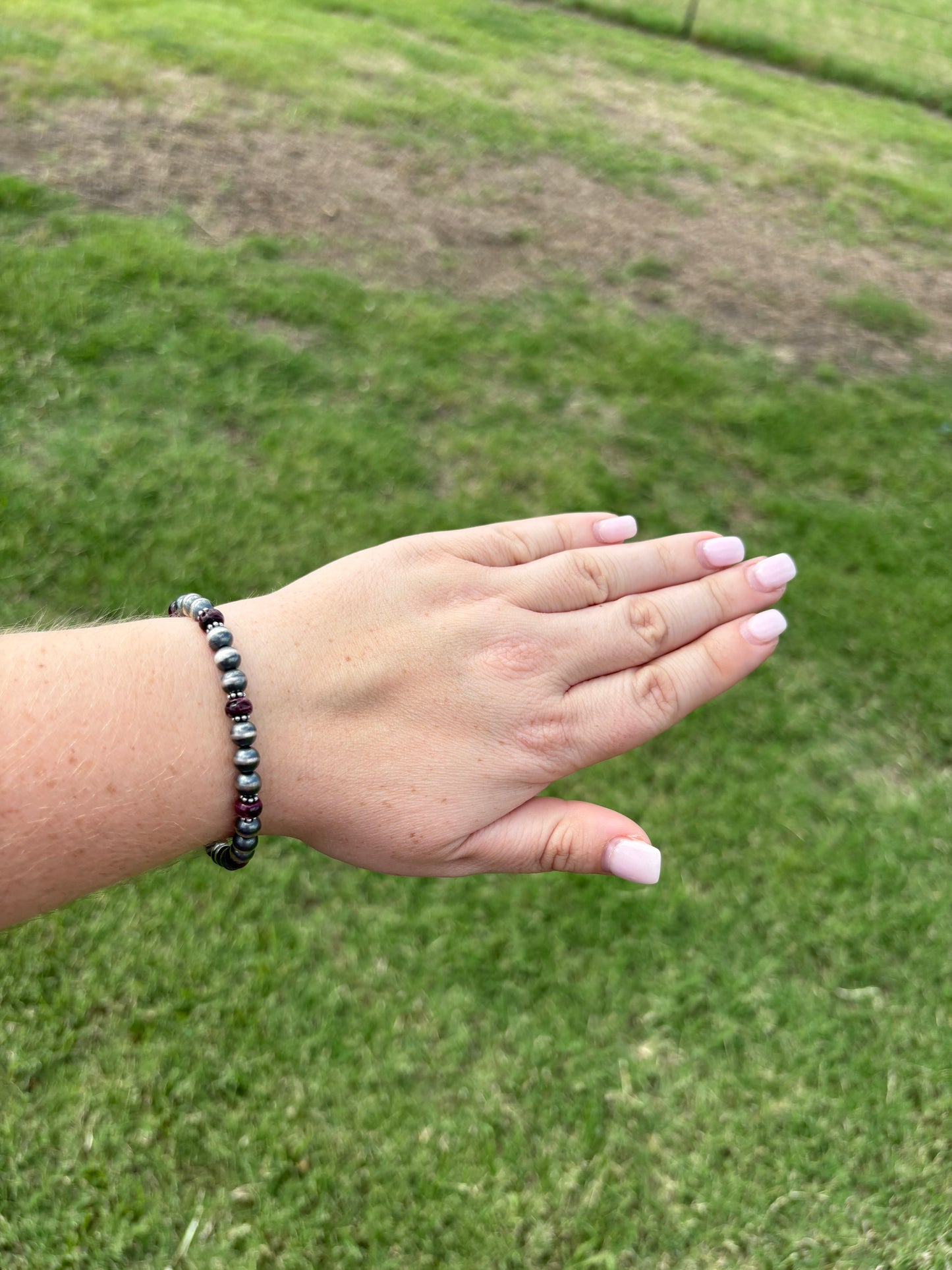 Purple Spiny and 6mm Sterling Pearl Bracelet