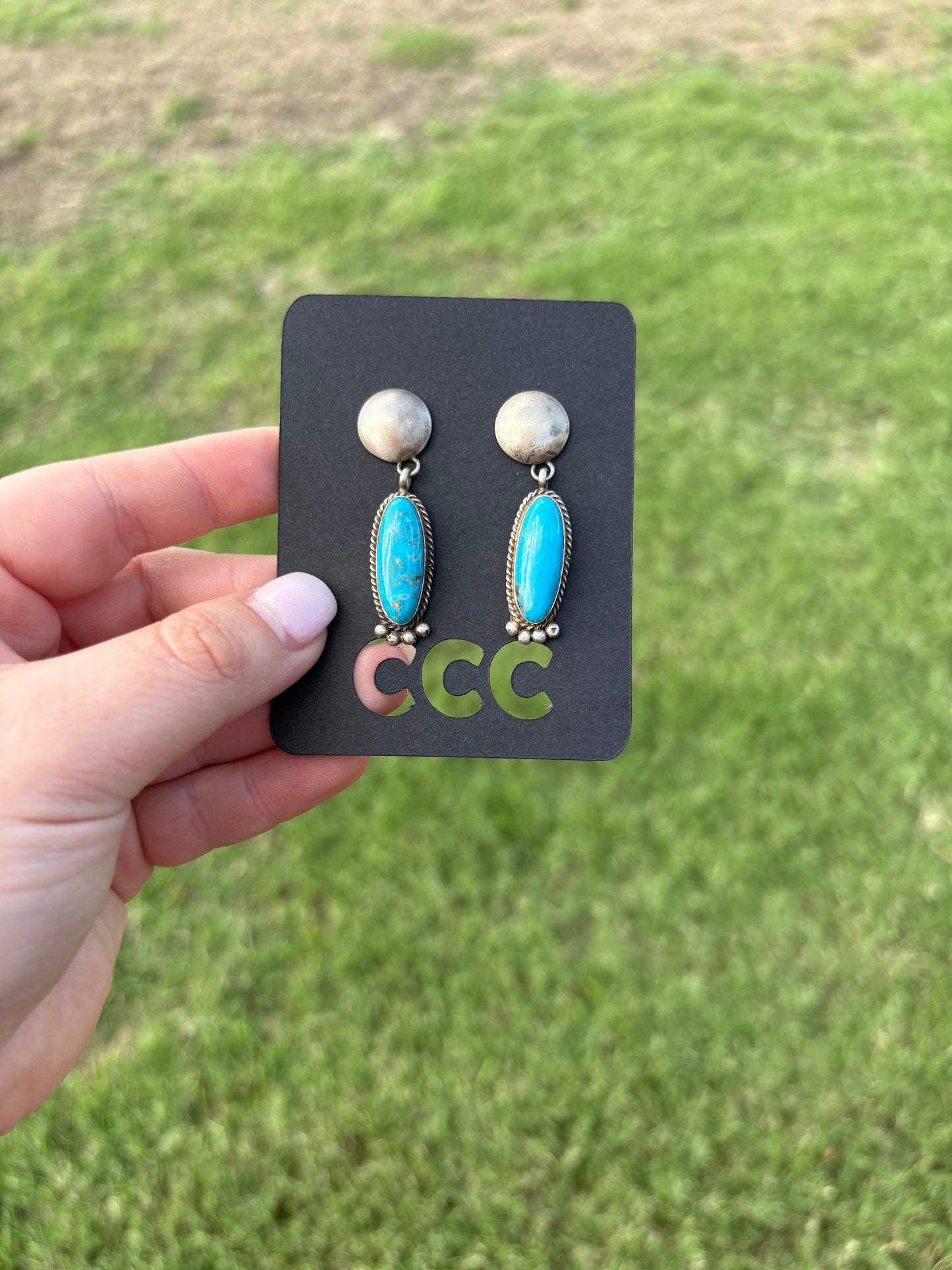 Sterling and Turquoise Circle Post Dangle Earrings
