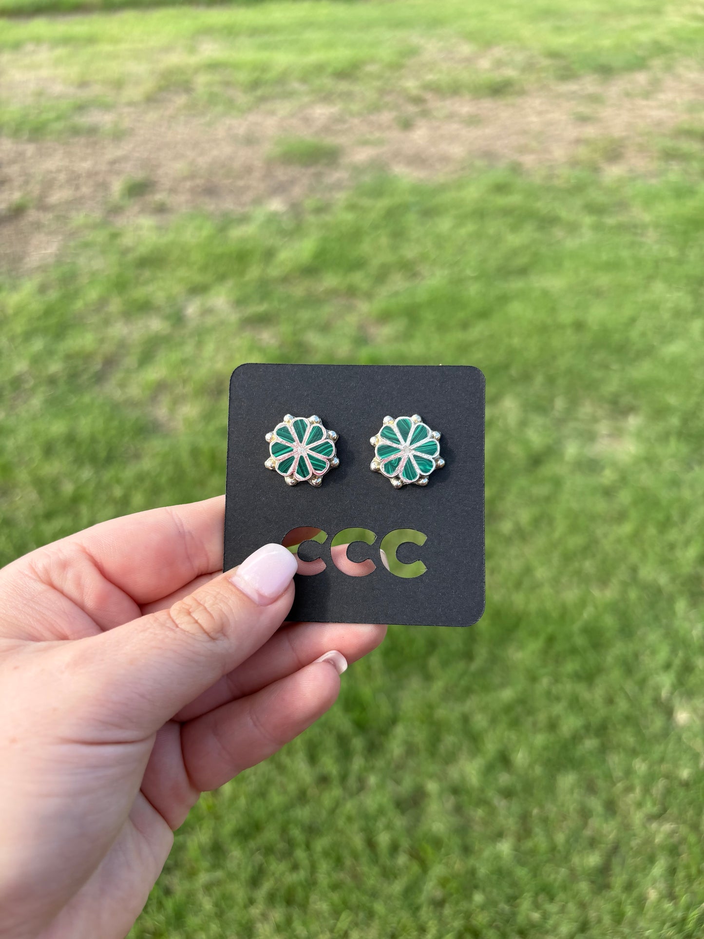 Malachite Inlay Flower Studs